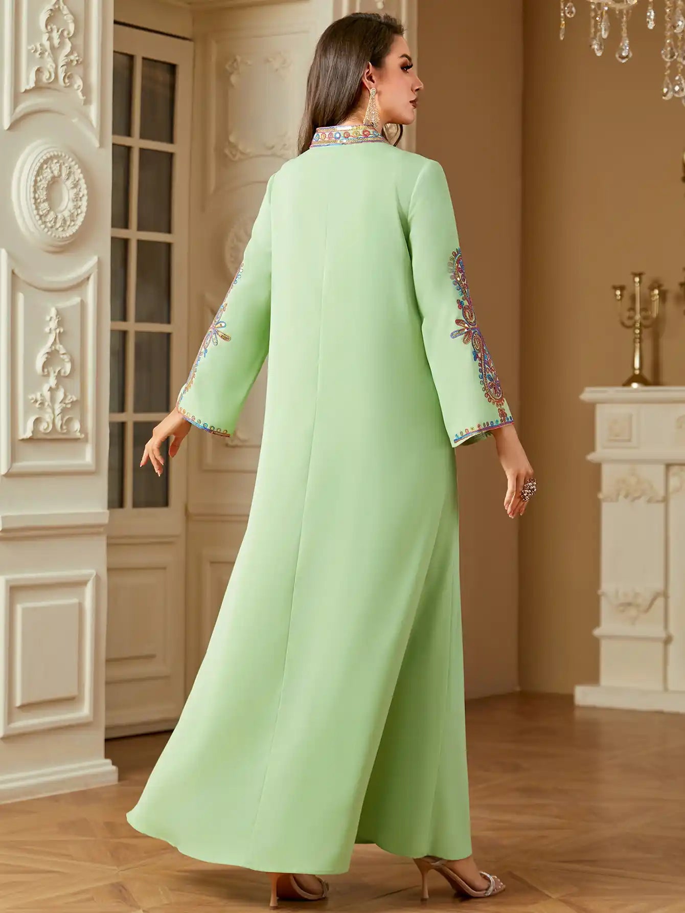 4221 Muslim Elegant Beaded Embroidered Arabic Dress