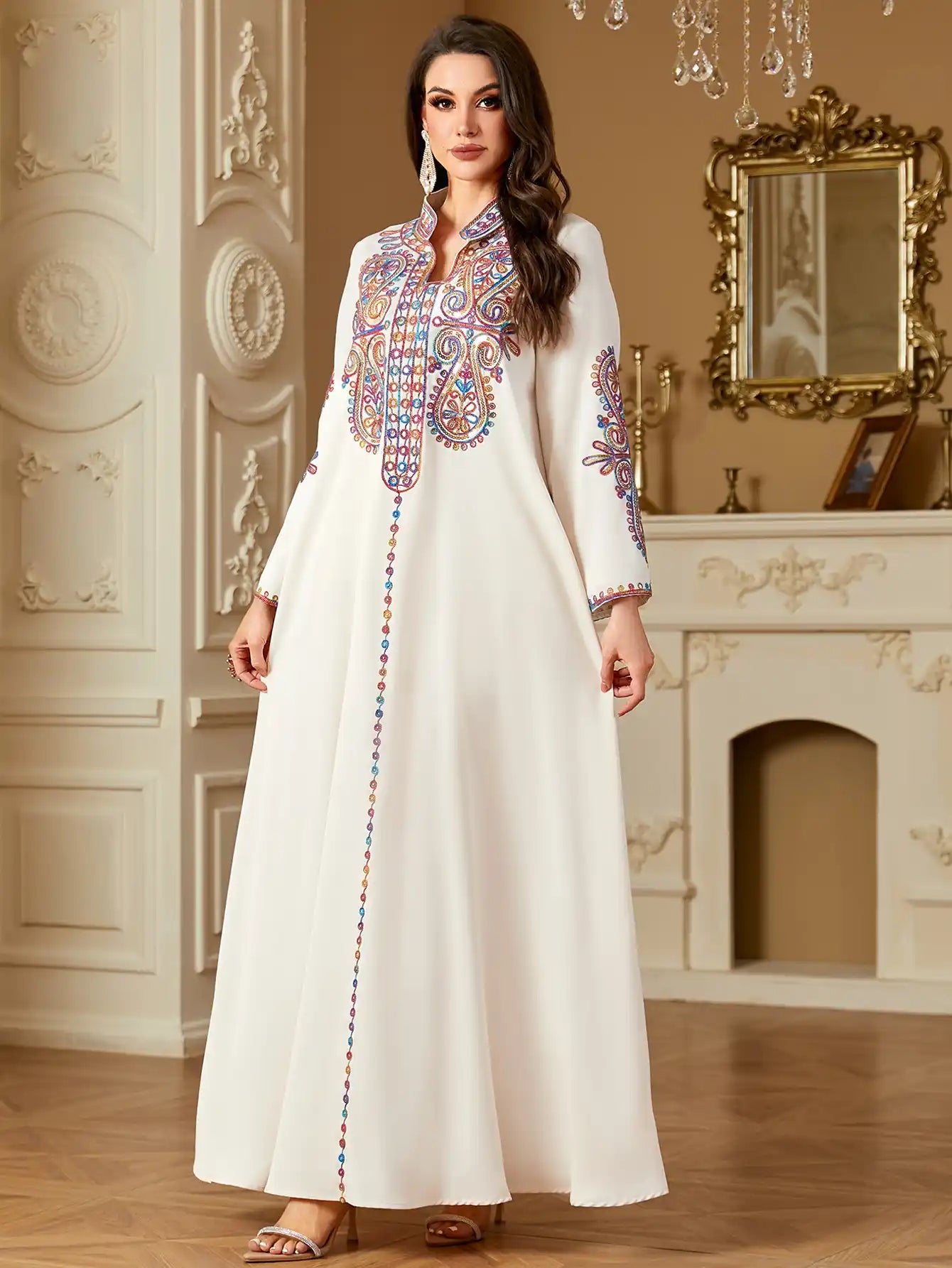 4221 Muslim Elegant Beaded Embroidered Arabic Dress