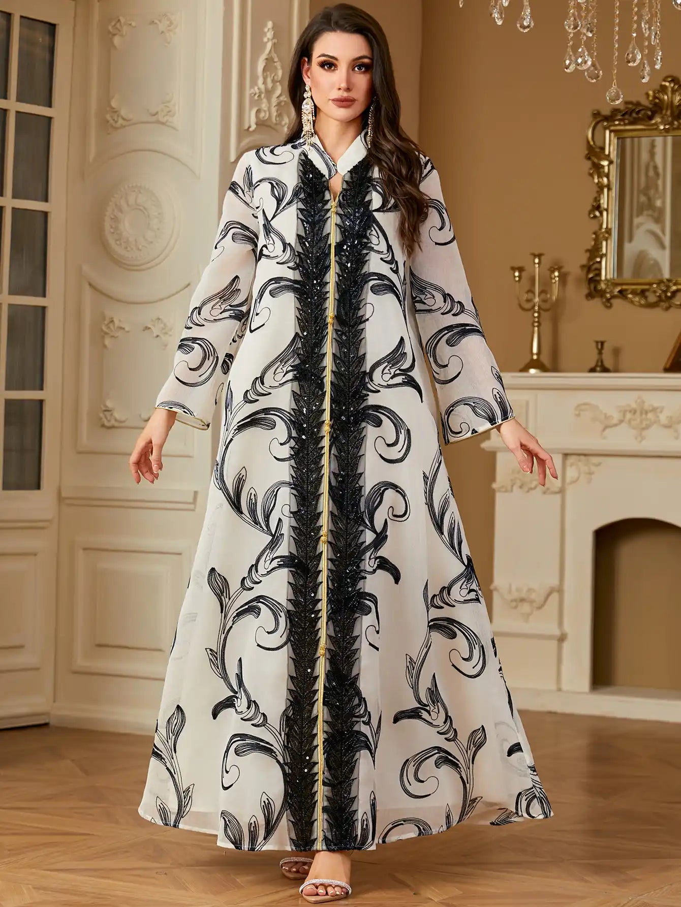 4225 Embroidered Women's Arab Robe Abaya Dress