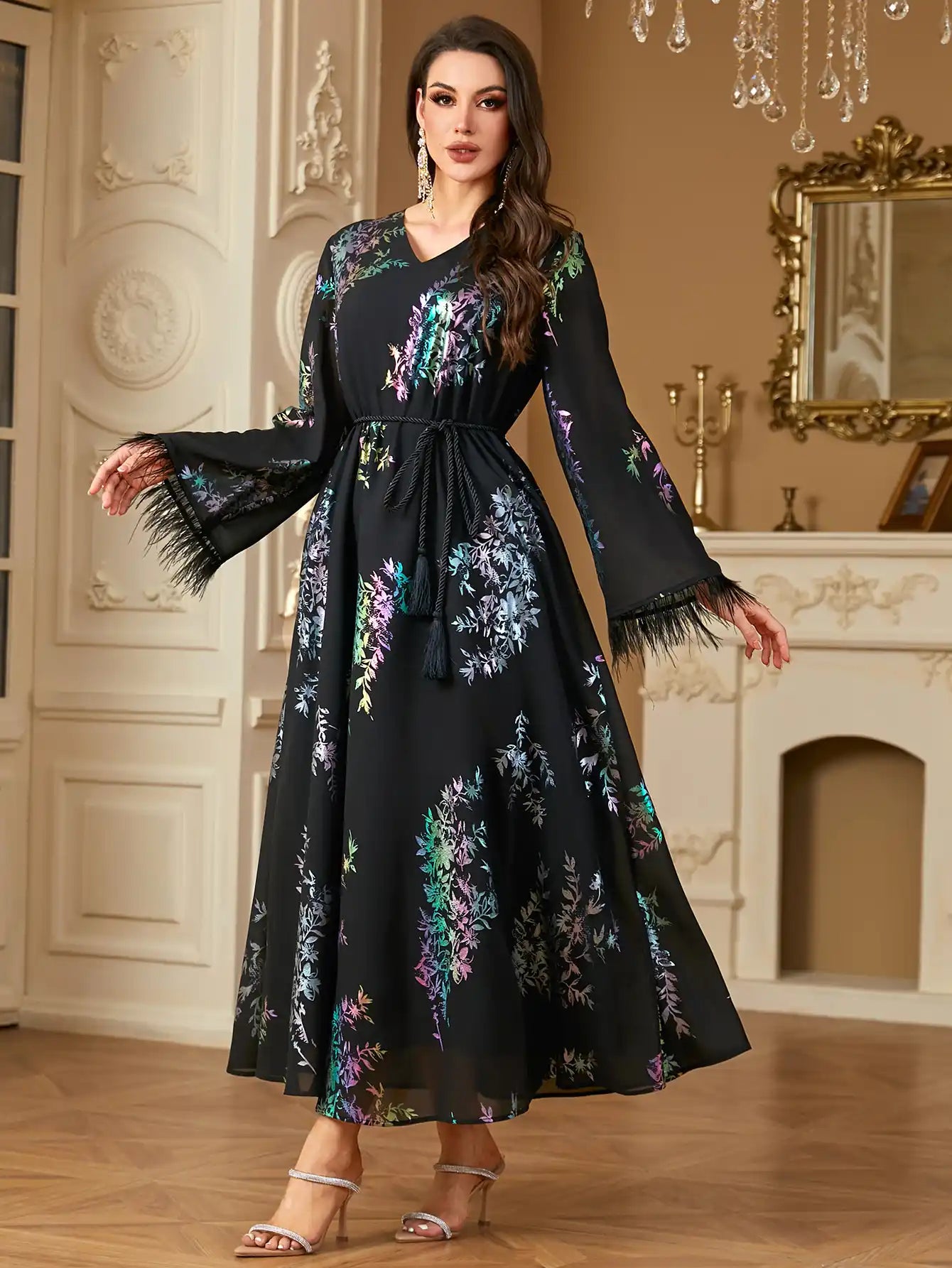 4239 Muslim Robes Stamping Loose Dress