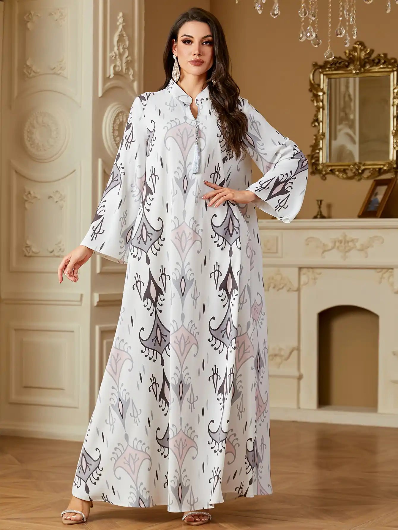 4240 Muslim Moroccan Robe Printed Abaya
