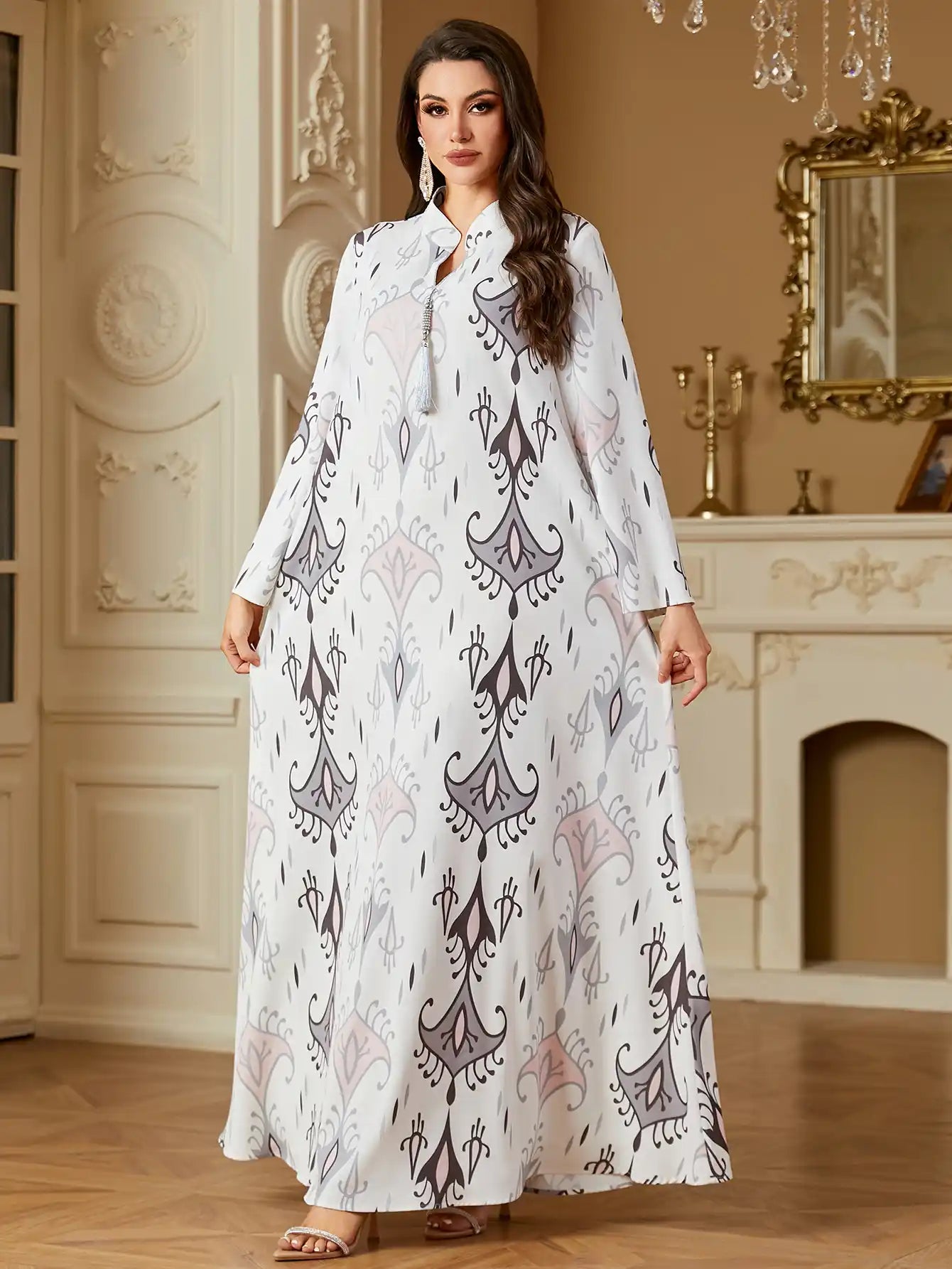 4240 Muslim Moroccan Robe Printed Abaya