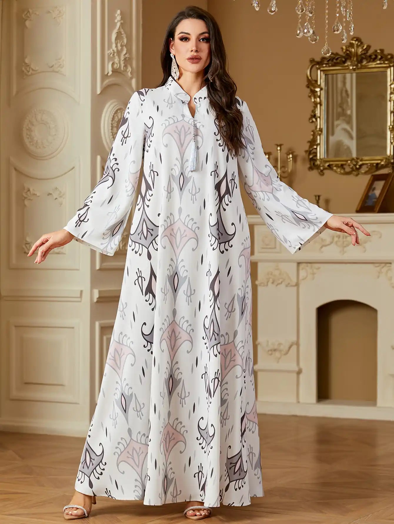 4240 Muslim Moroccan Robe Printed Abaya