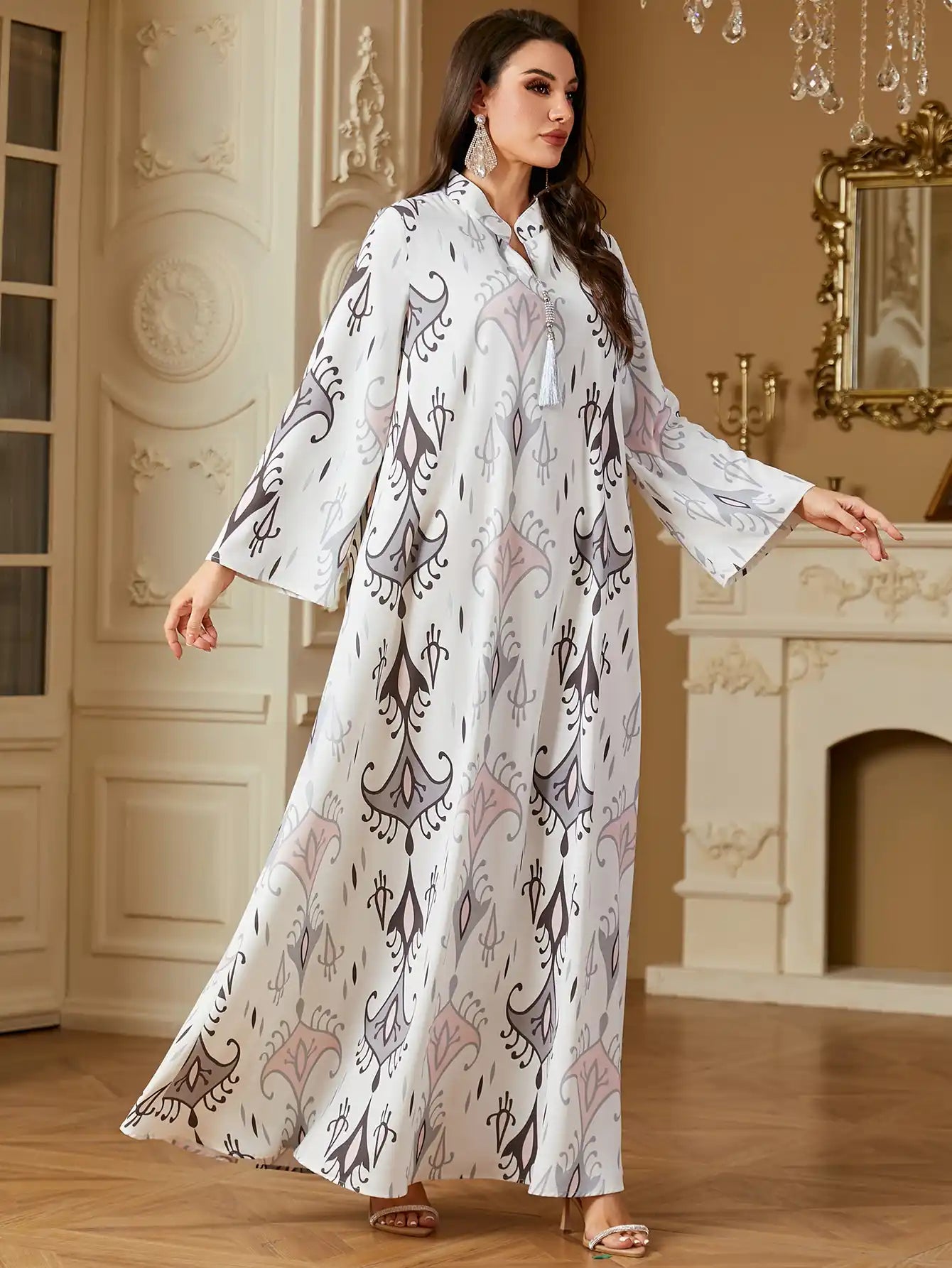 4240 Muslim Moroccan Robe Printed Abaya