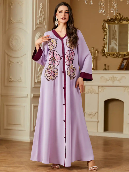 4254 Button Embroidered Abaya Robe Kaftans