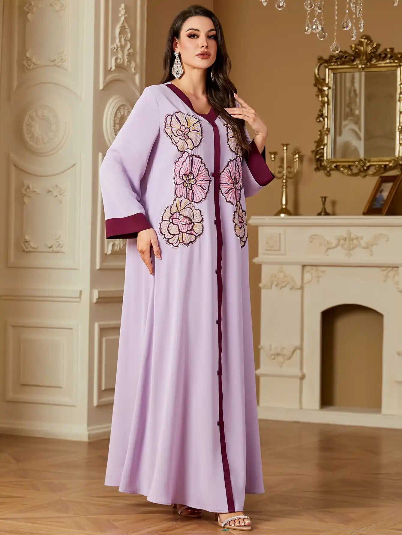 4254 Button Embroidered Abaya Robe Kaftans