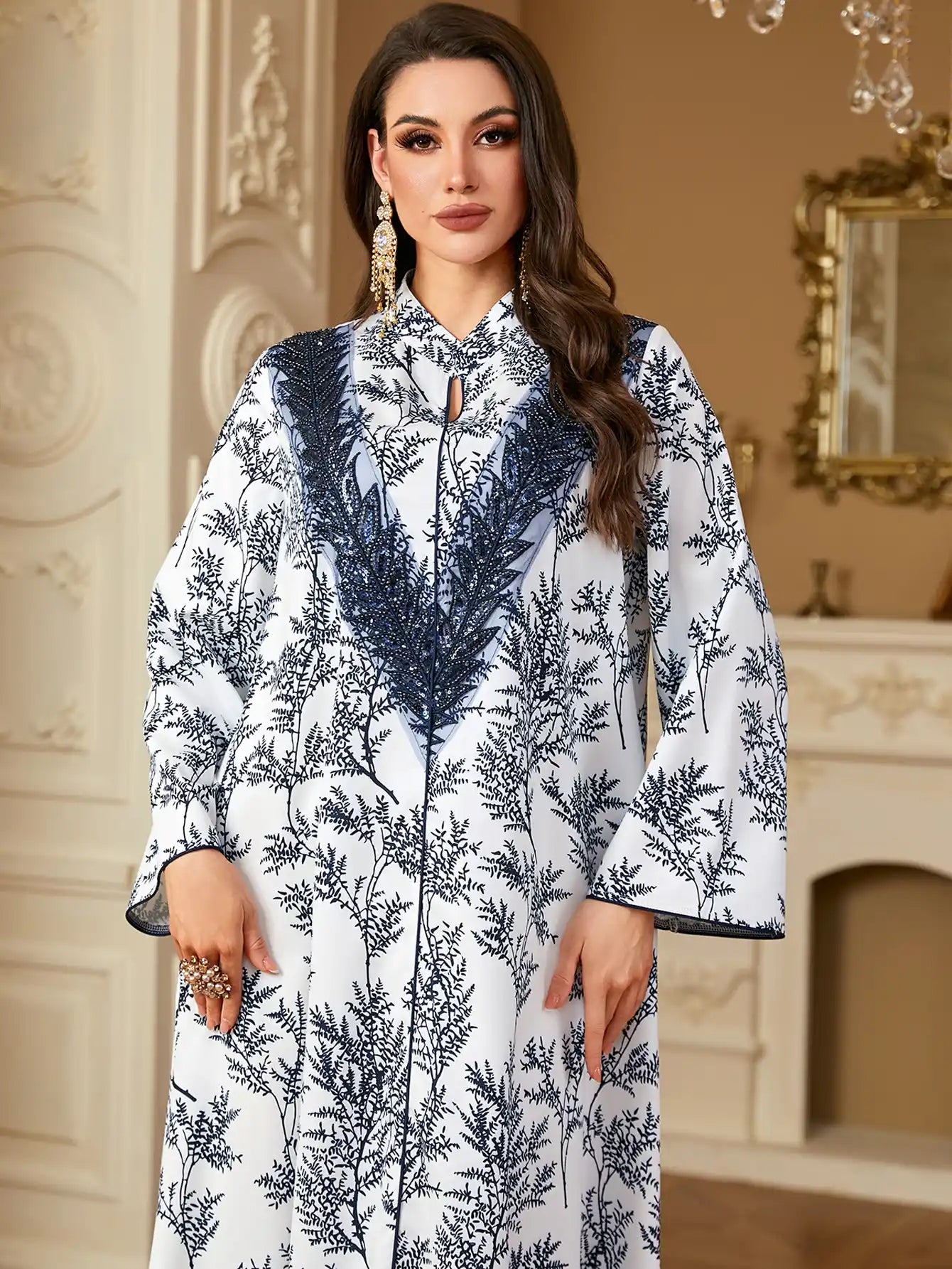 4255 Printed Arabic Abaya Long Skirt
