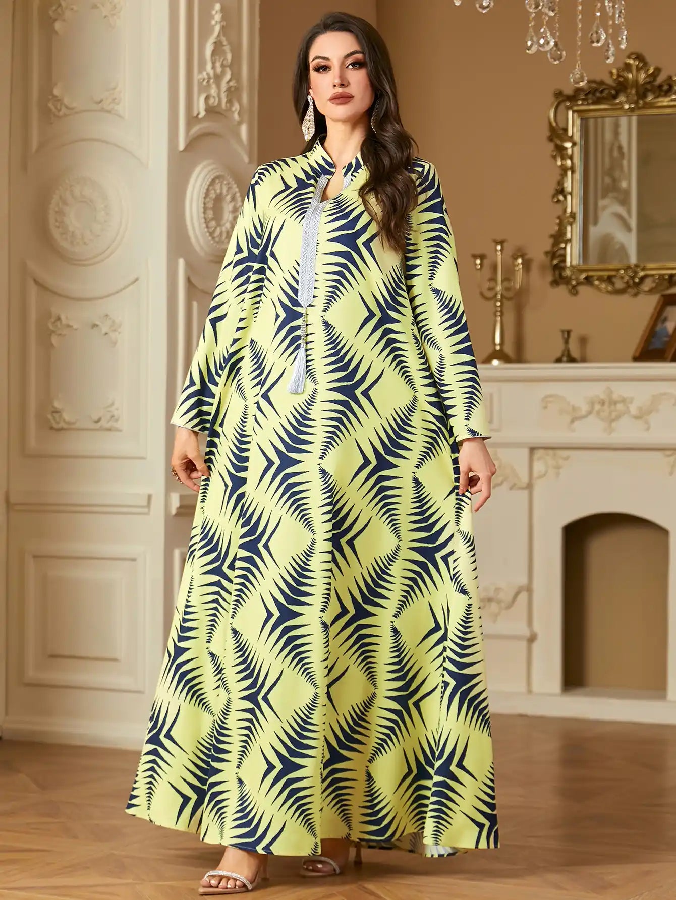 4259 Arab Robe Print Abaya Kaftans Dress