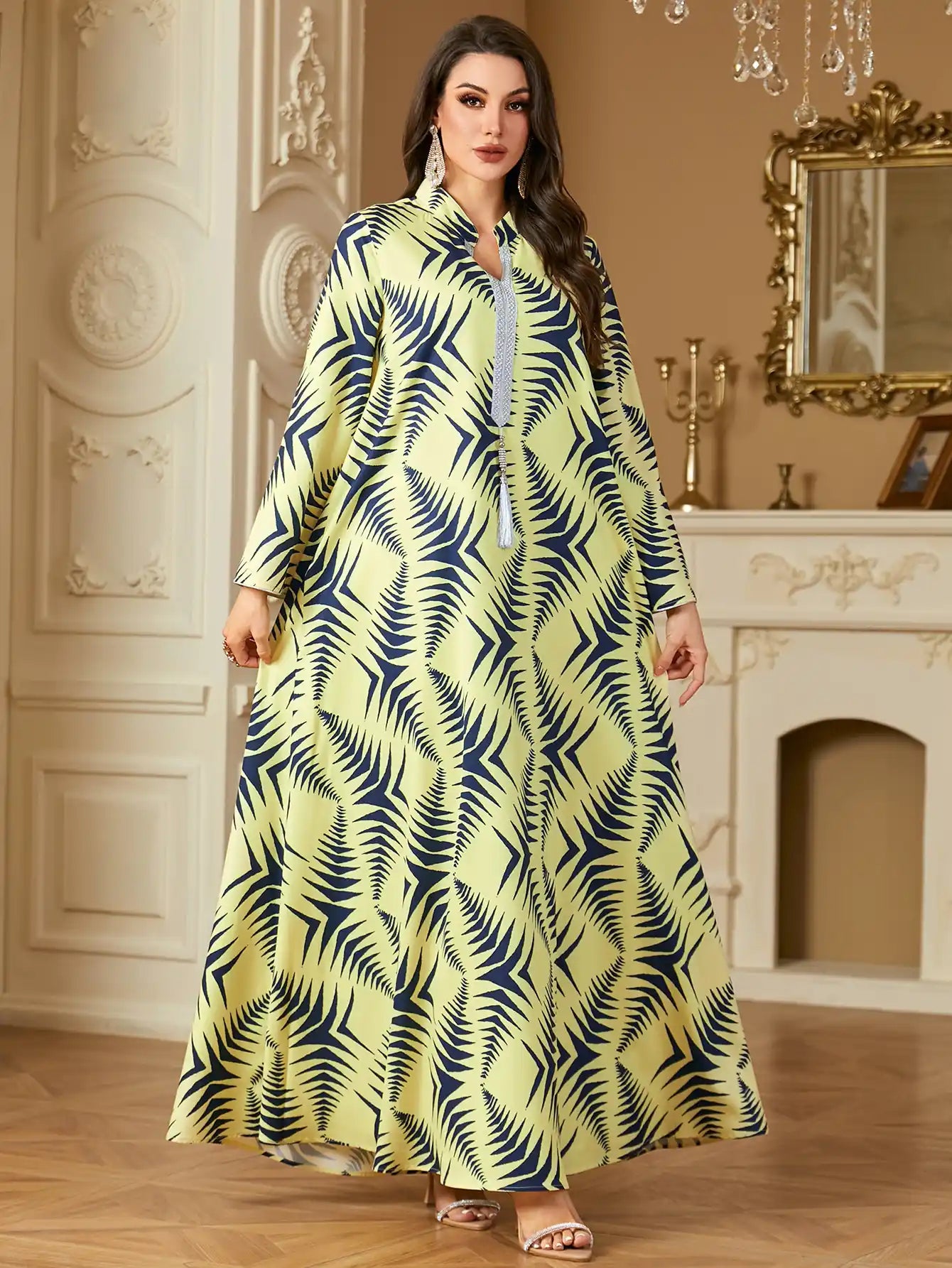 4259 Arab Robe Print Abaya Kaftans Dress