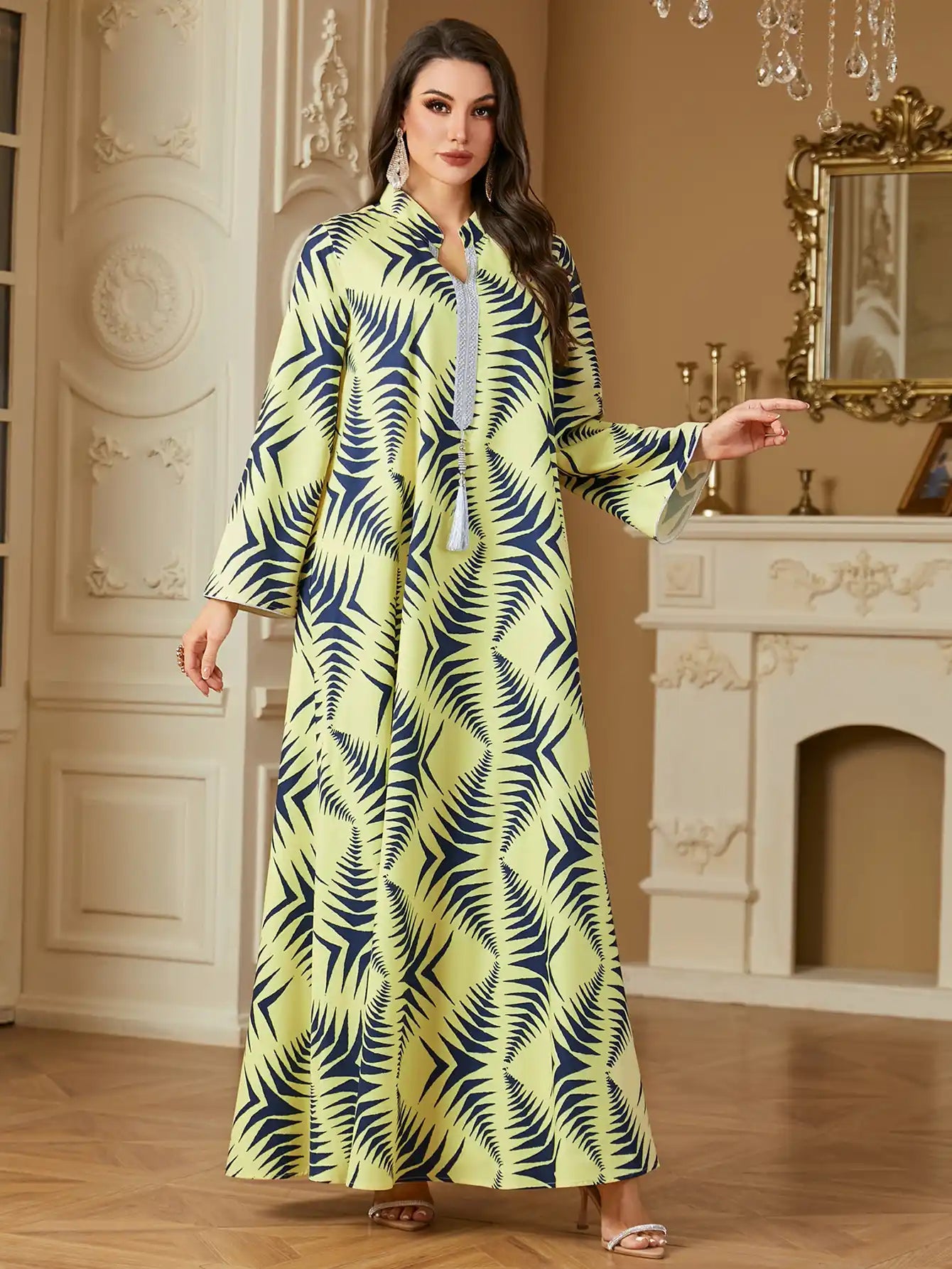 4259 Arab Robe Print Abaya Kaftans Dress