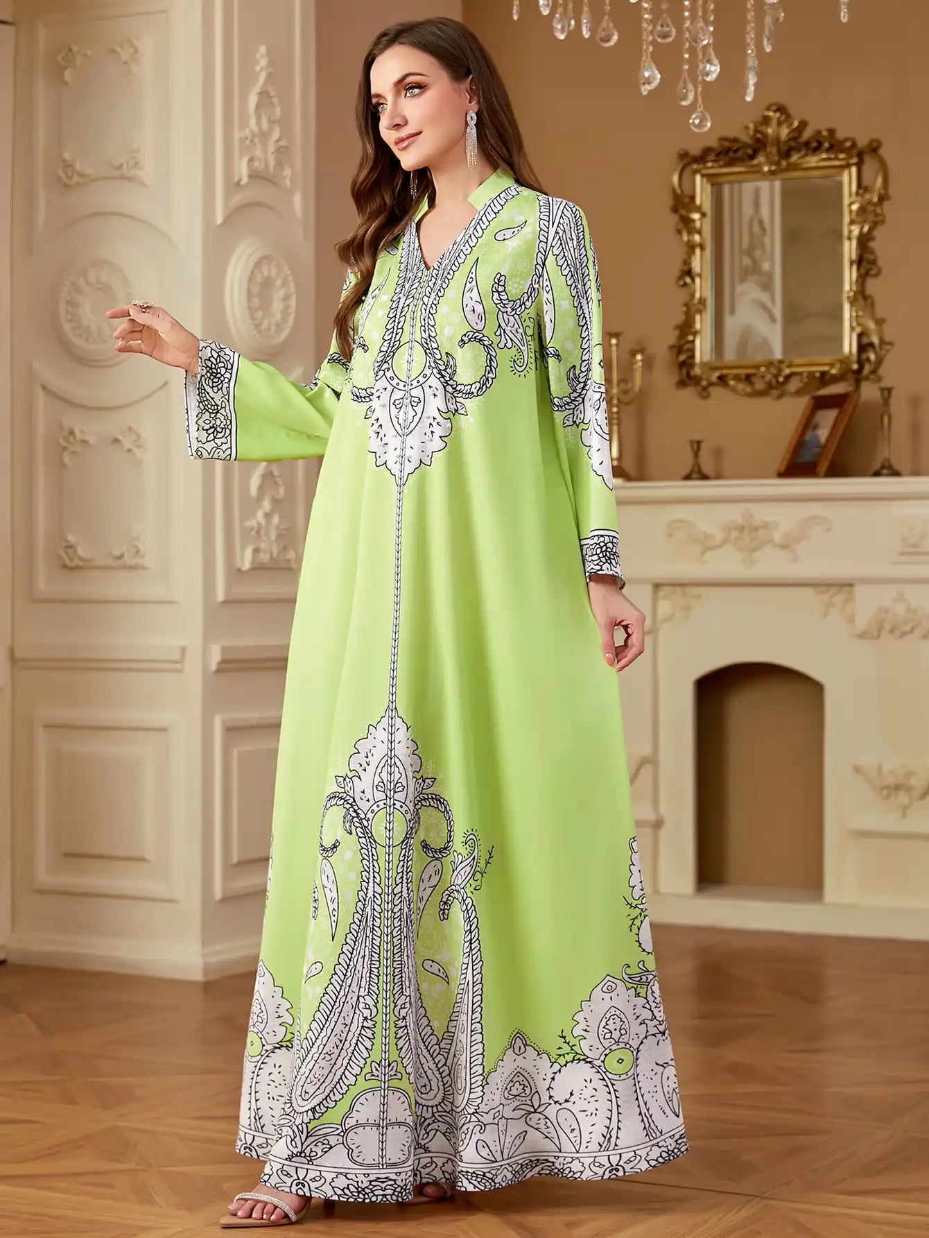 4268 Muslim Robe Beaded Loose Printed Dress
