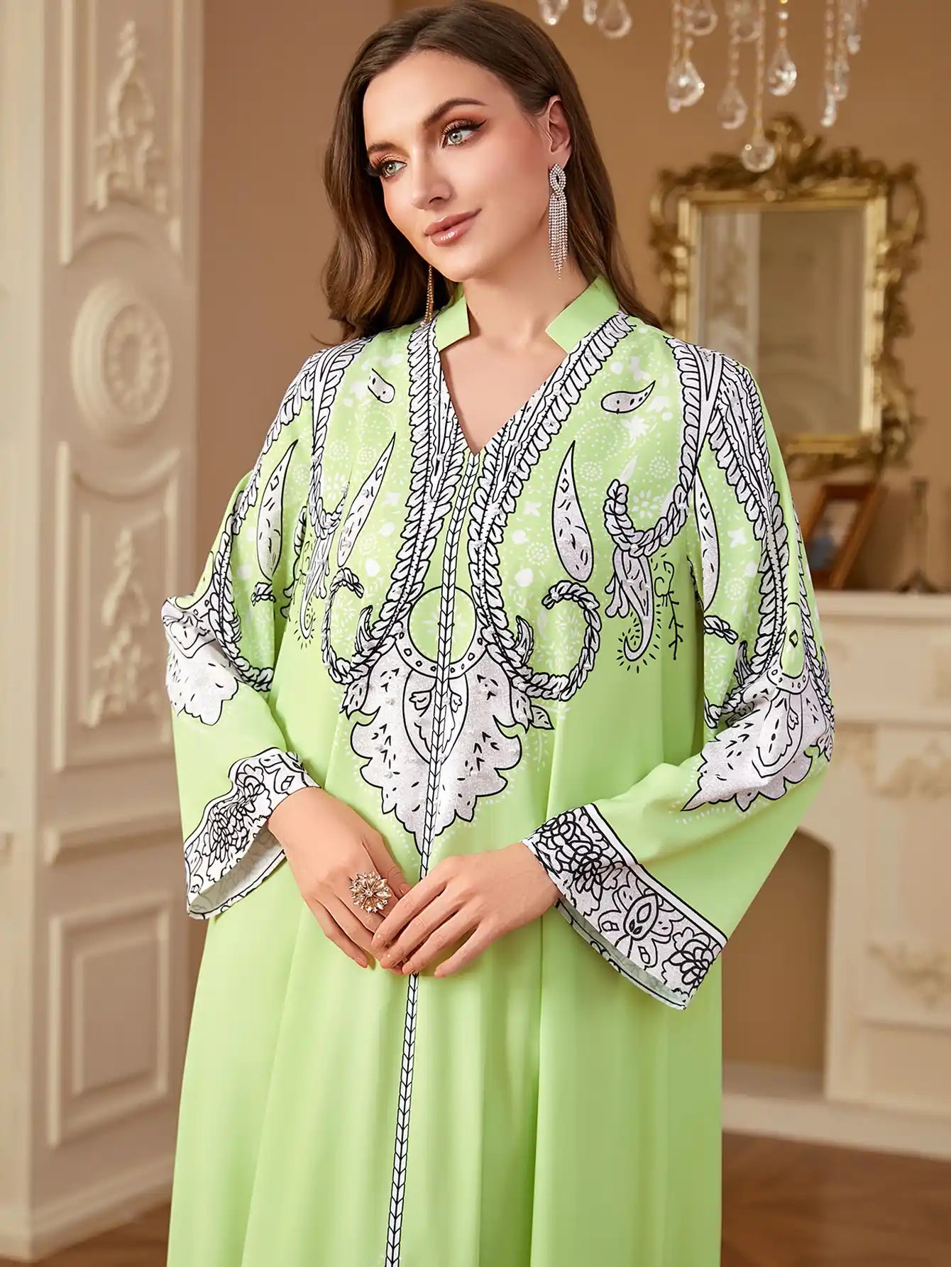 4268 Muslim Robe Beaded Loose Printed Dress