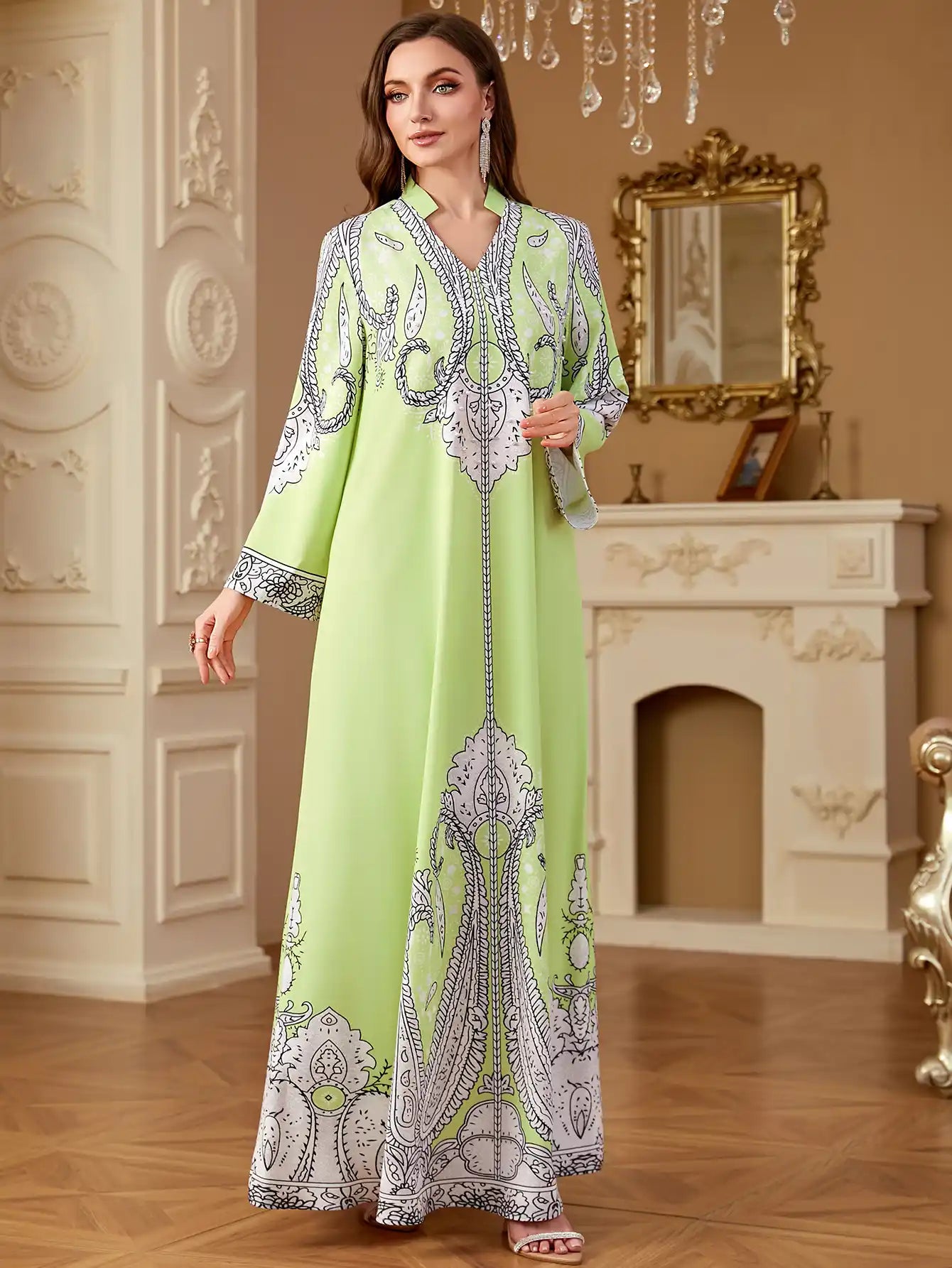 4268 Muslim Robe Beaded Loose Printed Dress