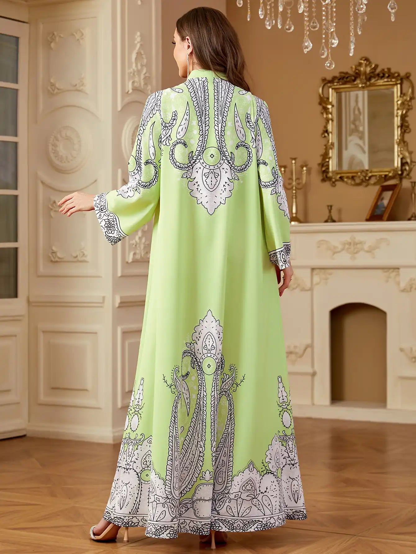 4268 Muslim Robe Beaded Loose Printed Dress