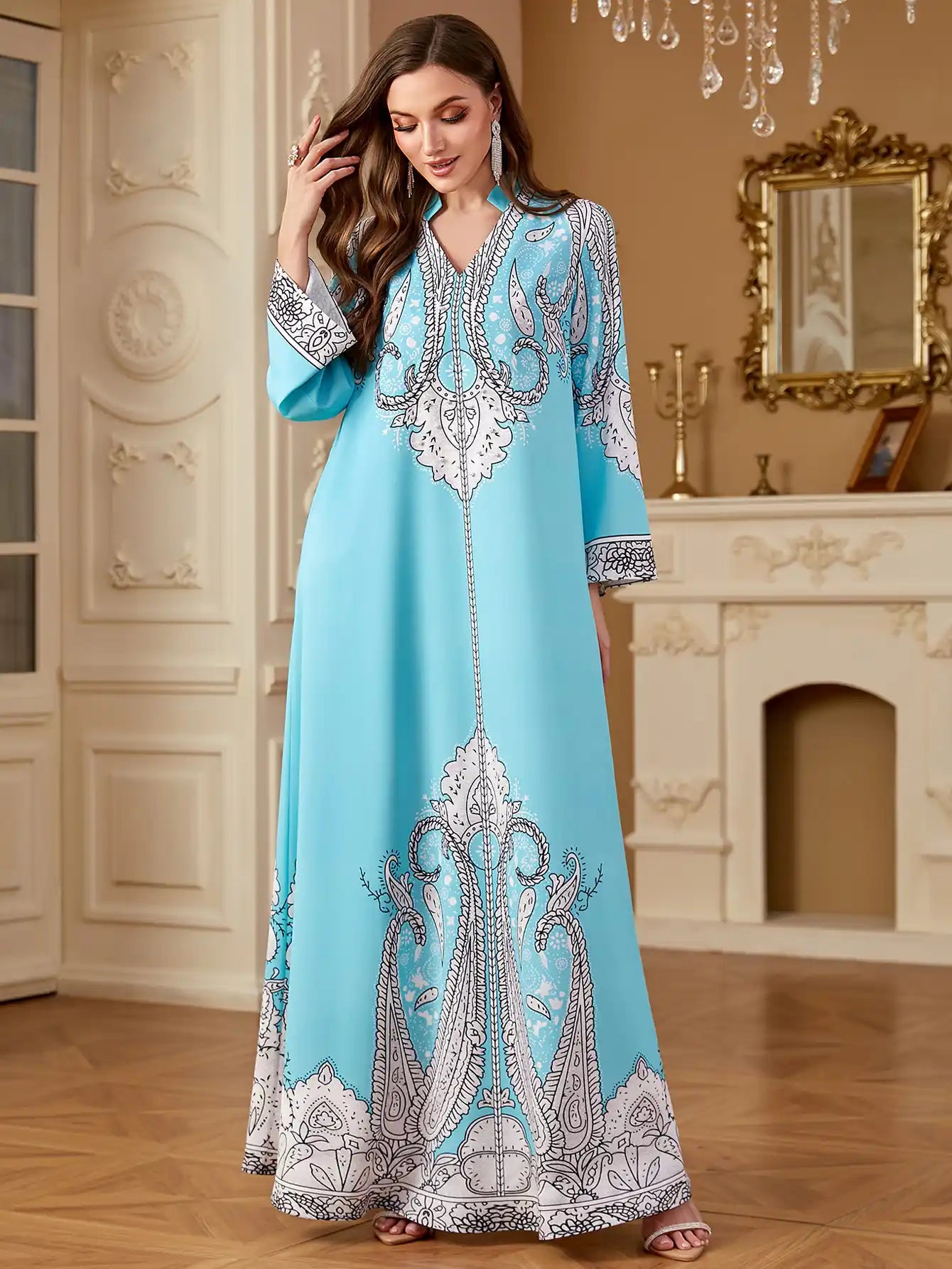 4268 Muslim Robe Beaded Loose Printed Dress