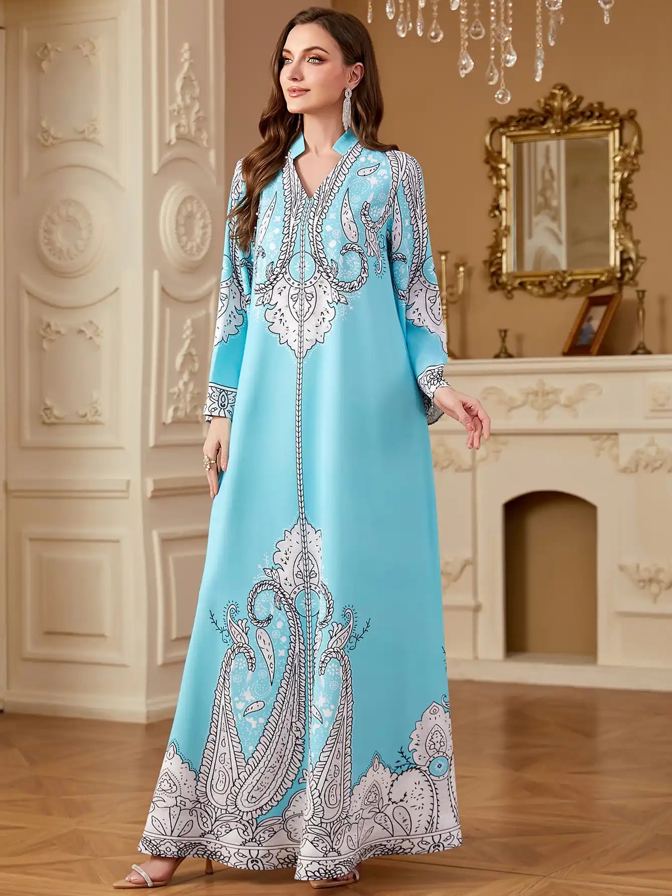 4268 Muslim Robe Beaded Loose Printed Dress