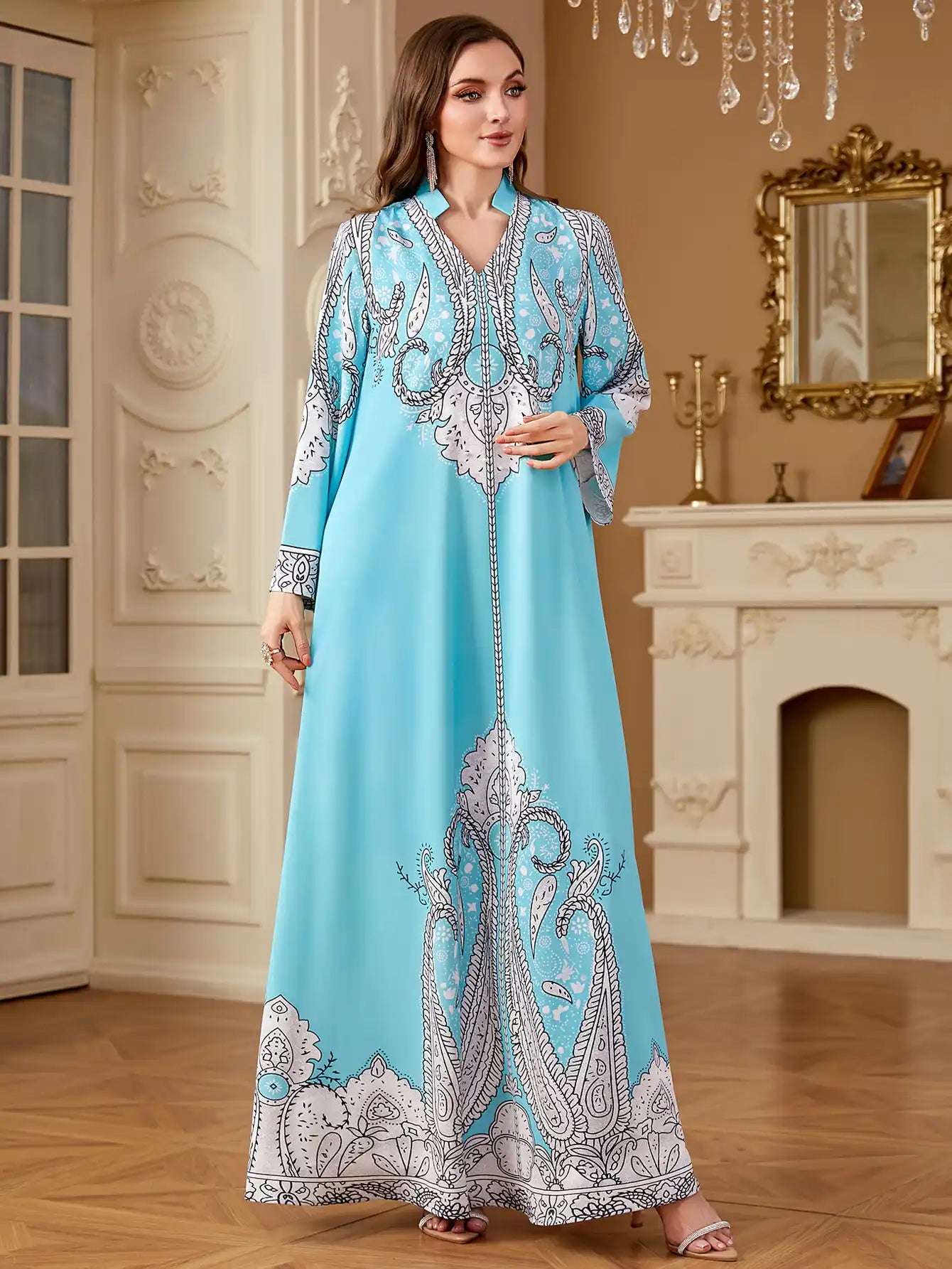 4268 Muslim Robe Beaded Loose Printed Dress