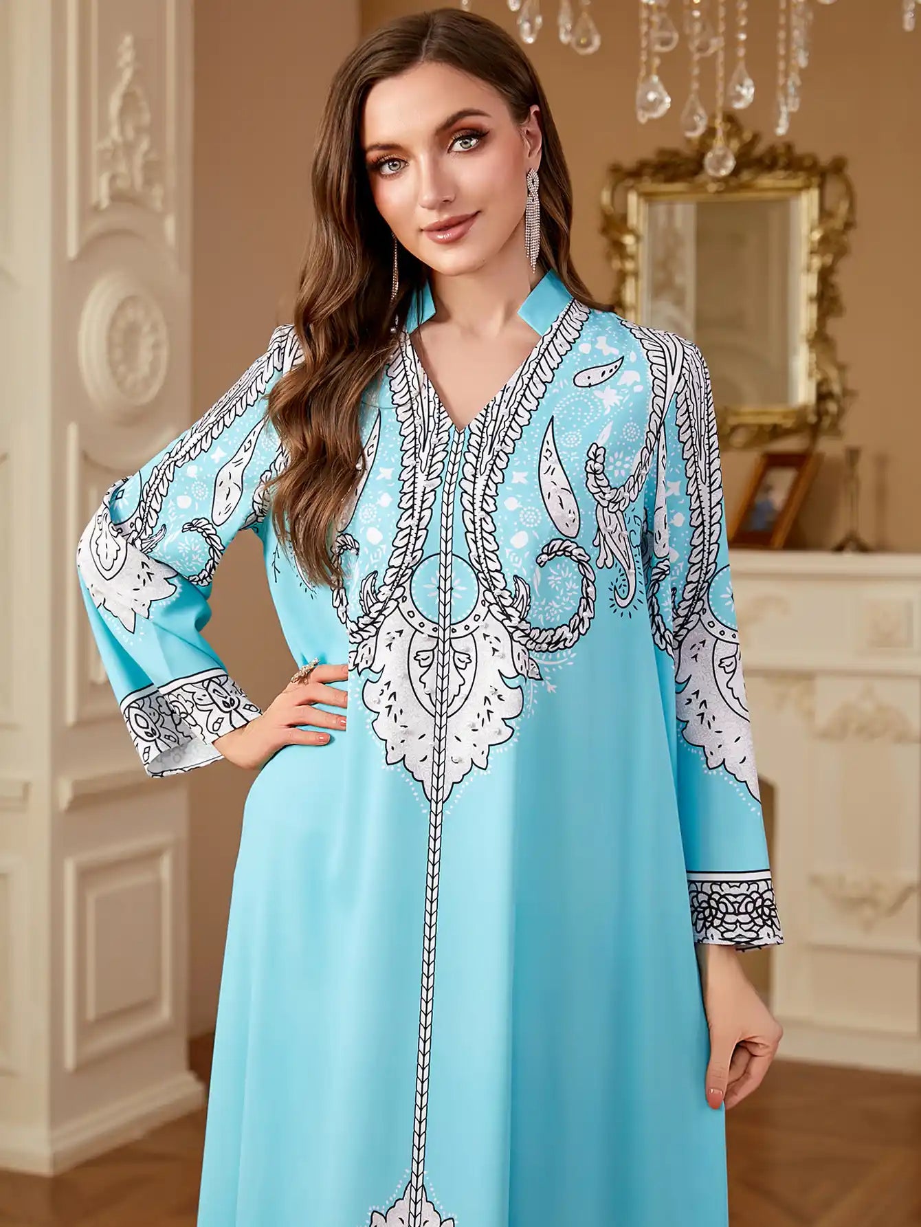 4268 Muslim Robe Beaded Loose Printed Dress