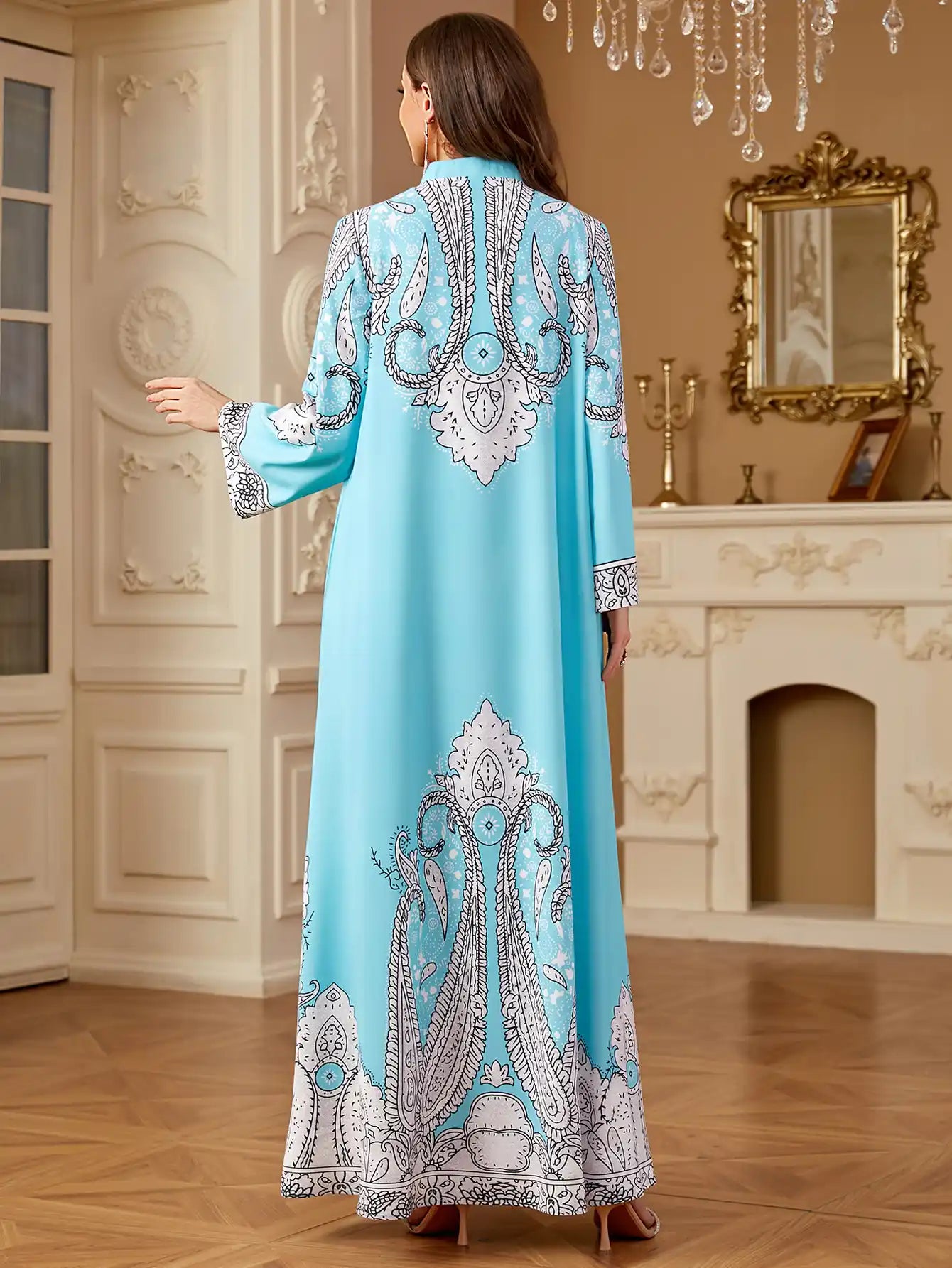 4268 Muslim Robe Beaded Loose Printed Dress