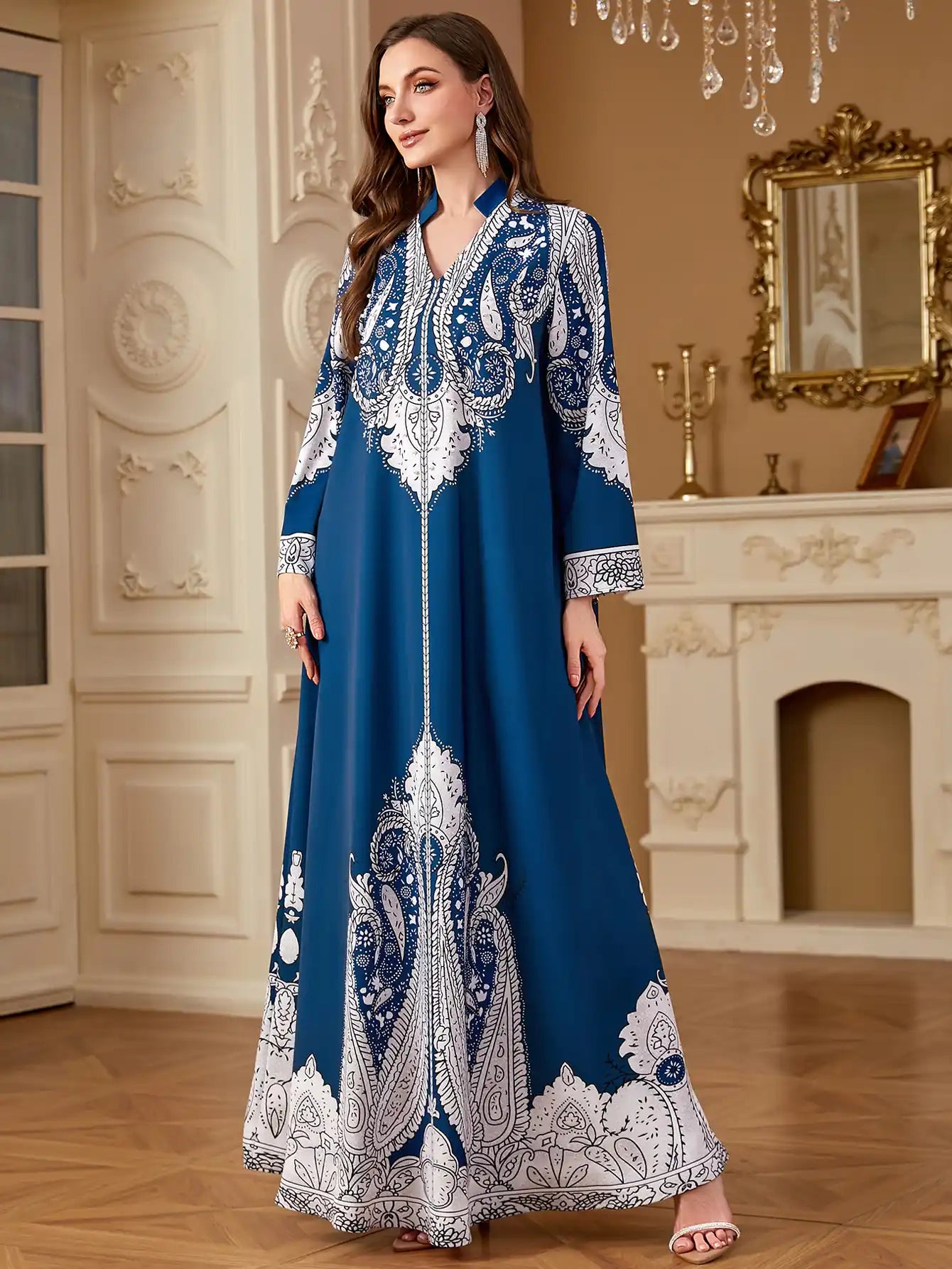 4268 Muslim Robe Beaded Loose Printed Dress