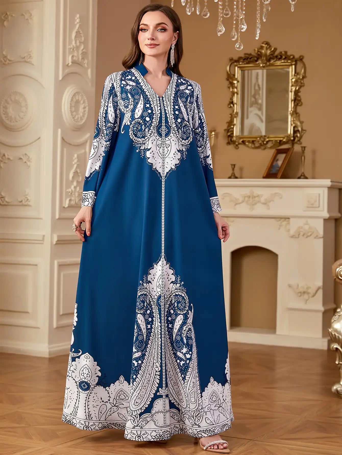 4268 Muslim Robe Beaded Loose Printed Dress