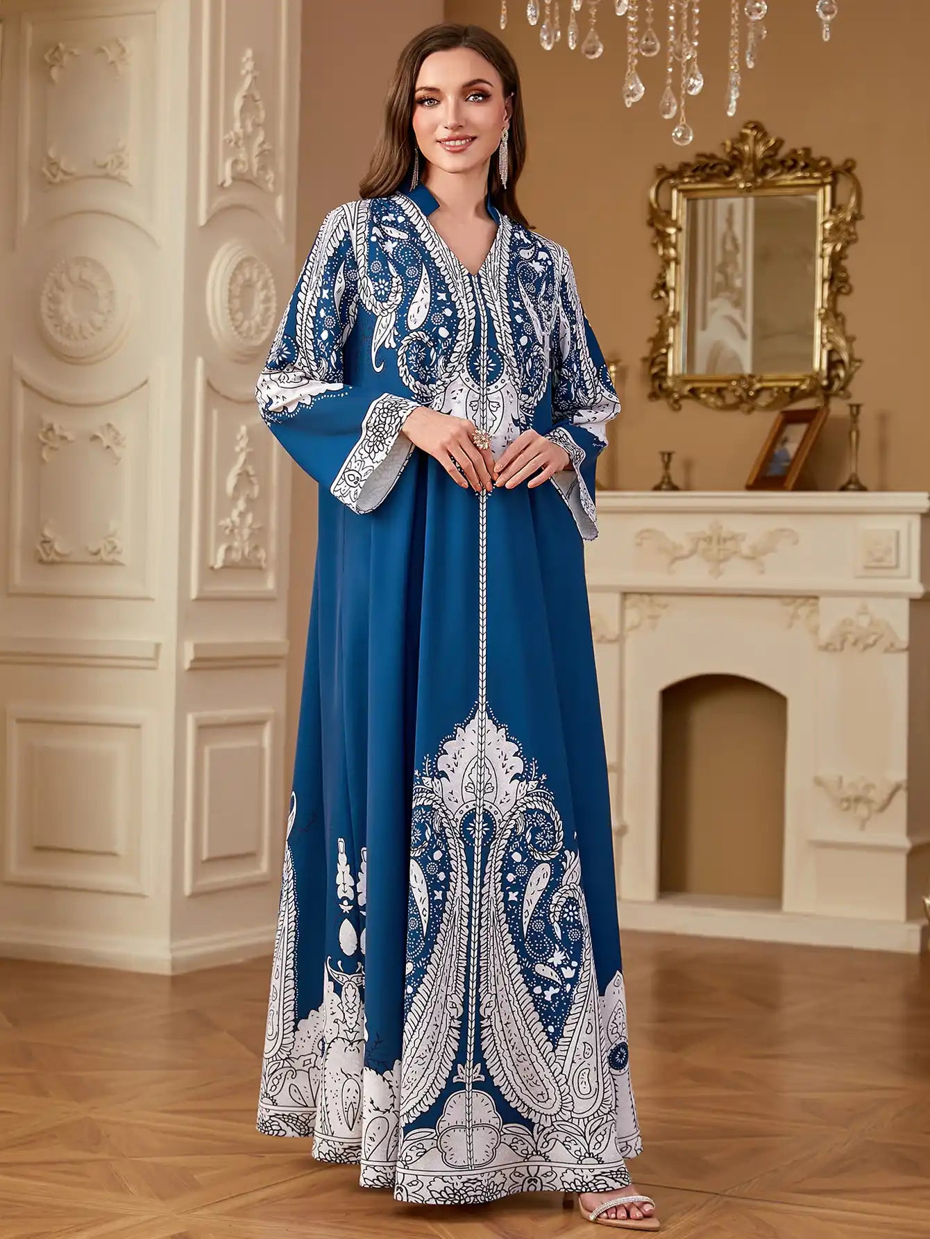 4268 Muslim Robe Beaded Loose Printed Dress