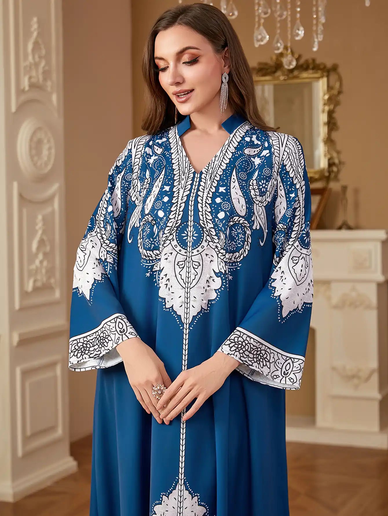 4268 Muslim Robe Beaded Loose Printed Dress