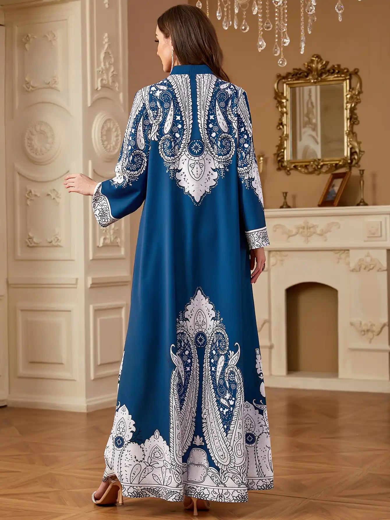 4268 Muslim Robe Beaded Loose Printed Dress