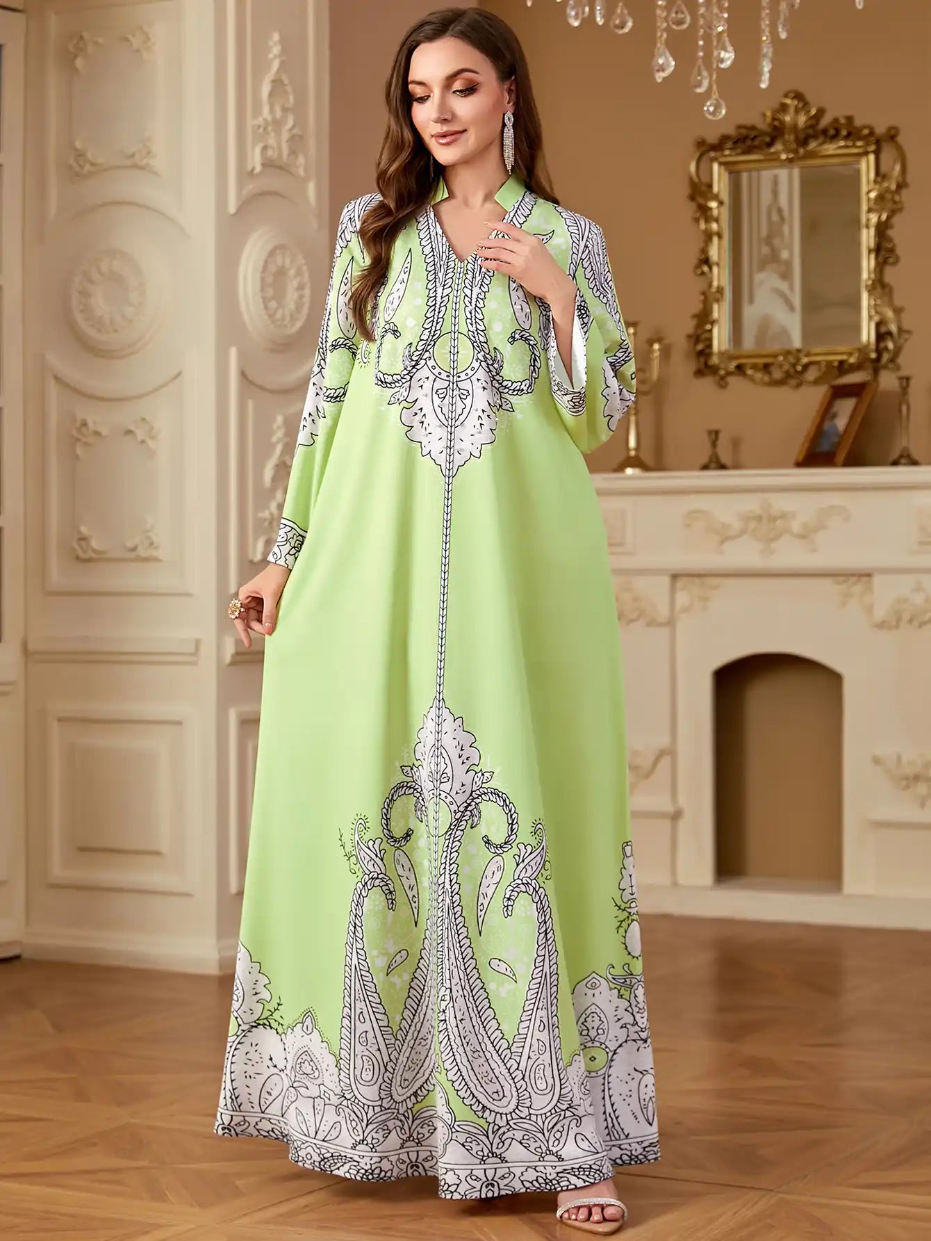 4268 Muslim Robe Beaded Loose Printed Dress