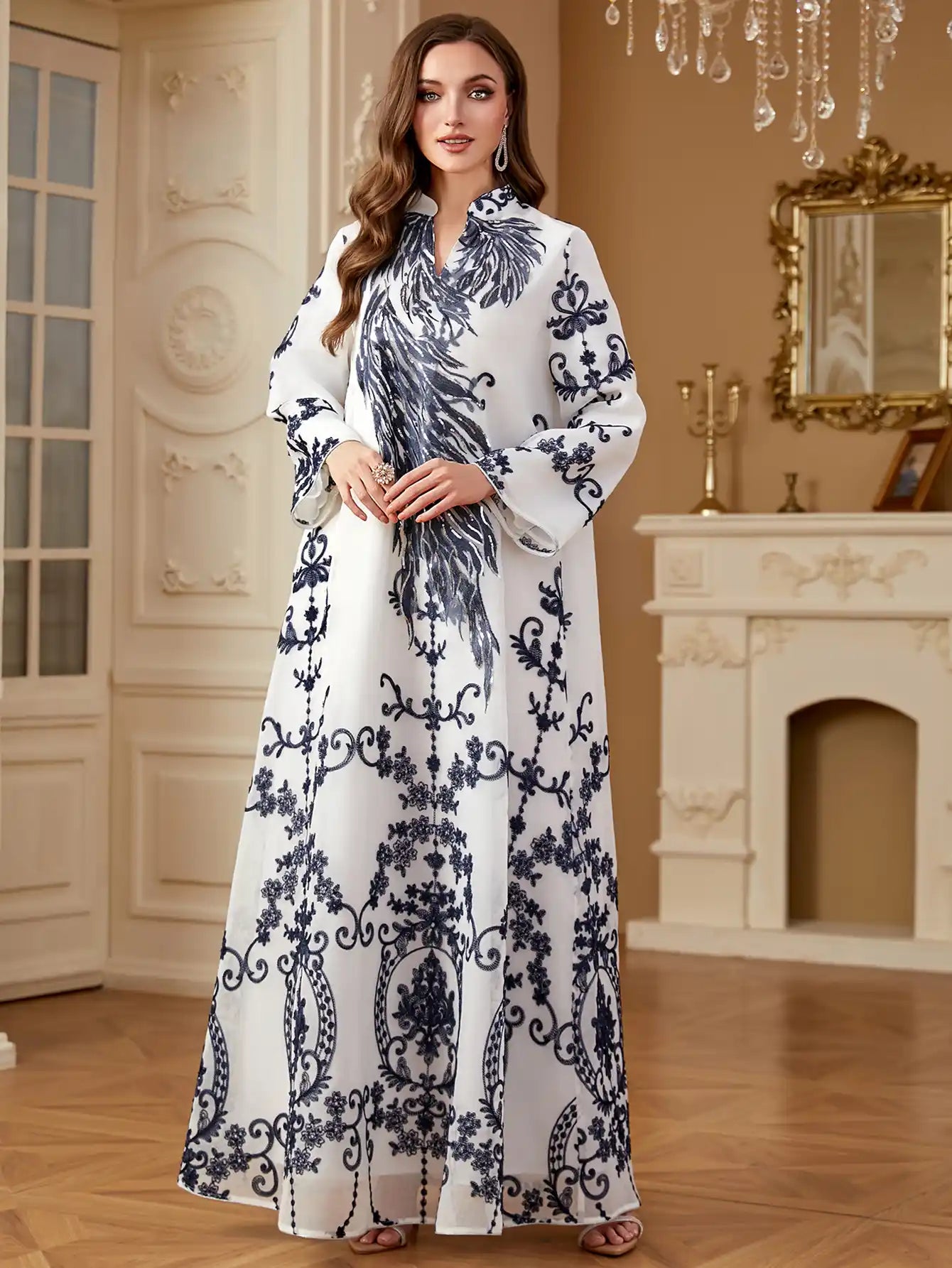 4274 Arabic Embroidery Dress Dubai Abaya Robe