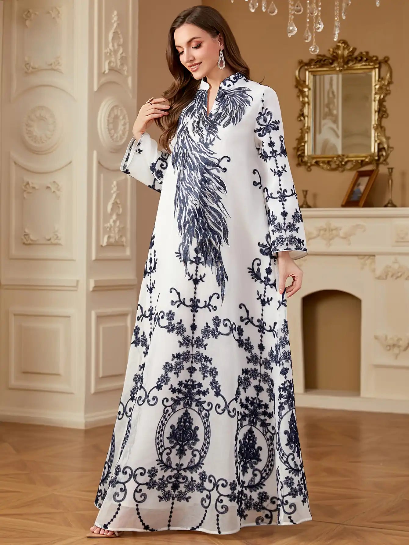 4274 Arabic Embroidery Dress Dubai Abaya Robe