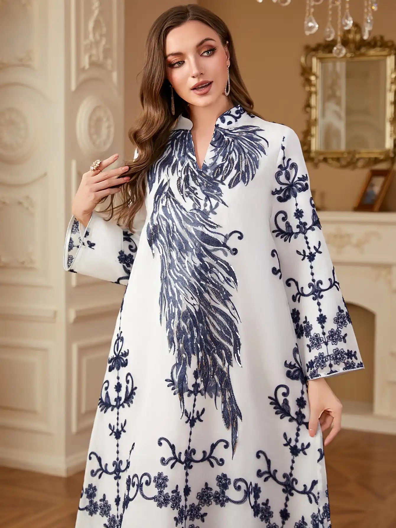 4274 Arabic Embroidery Dress Dubai Abaya Robe
