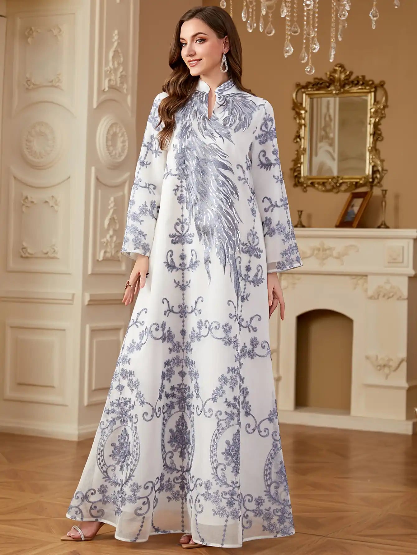 4274 Arabic Embroidery Dress Dubai Abaya Robe