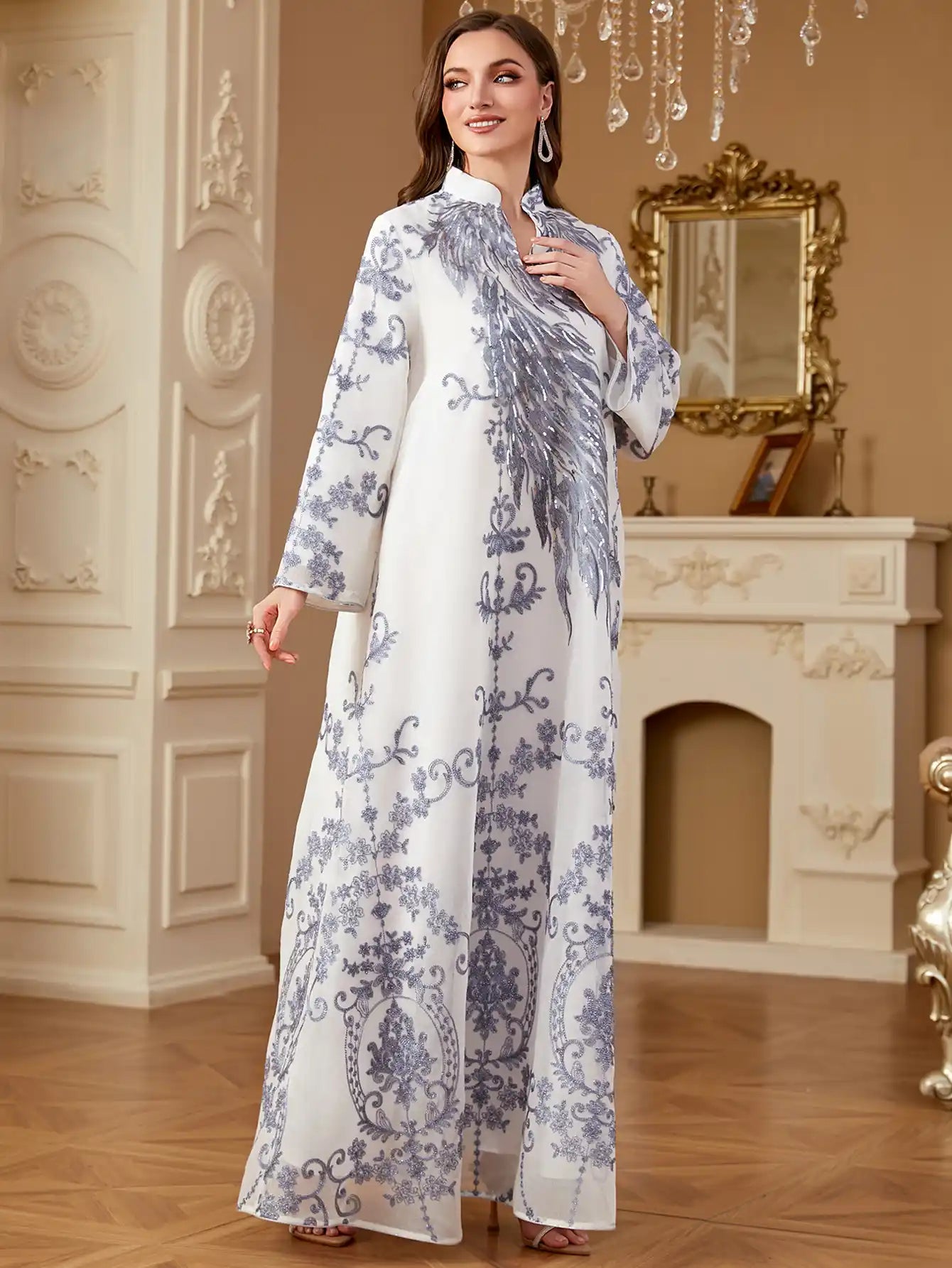 4274 Arabic Embroidery Dress Dubai Abaya Robe