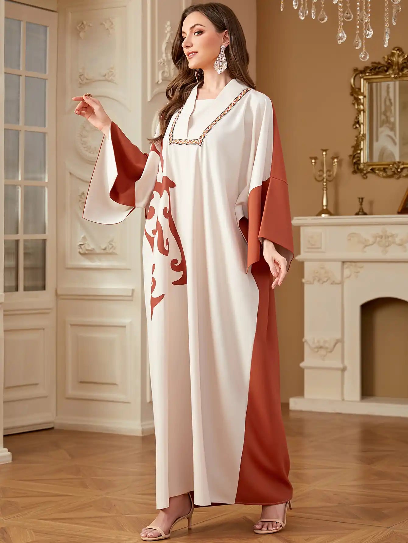 4275 Bat-sleeved Robe Dubai Print Kaftans Dress