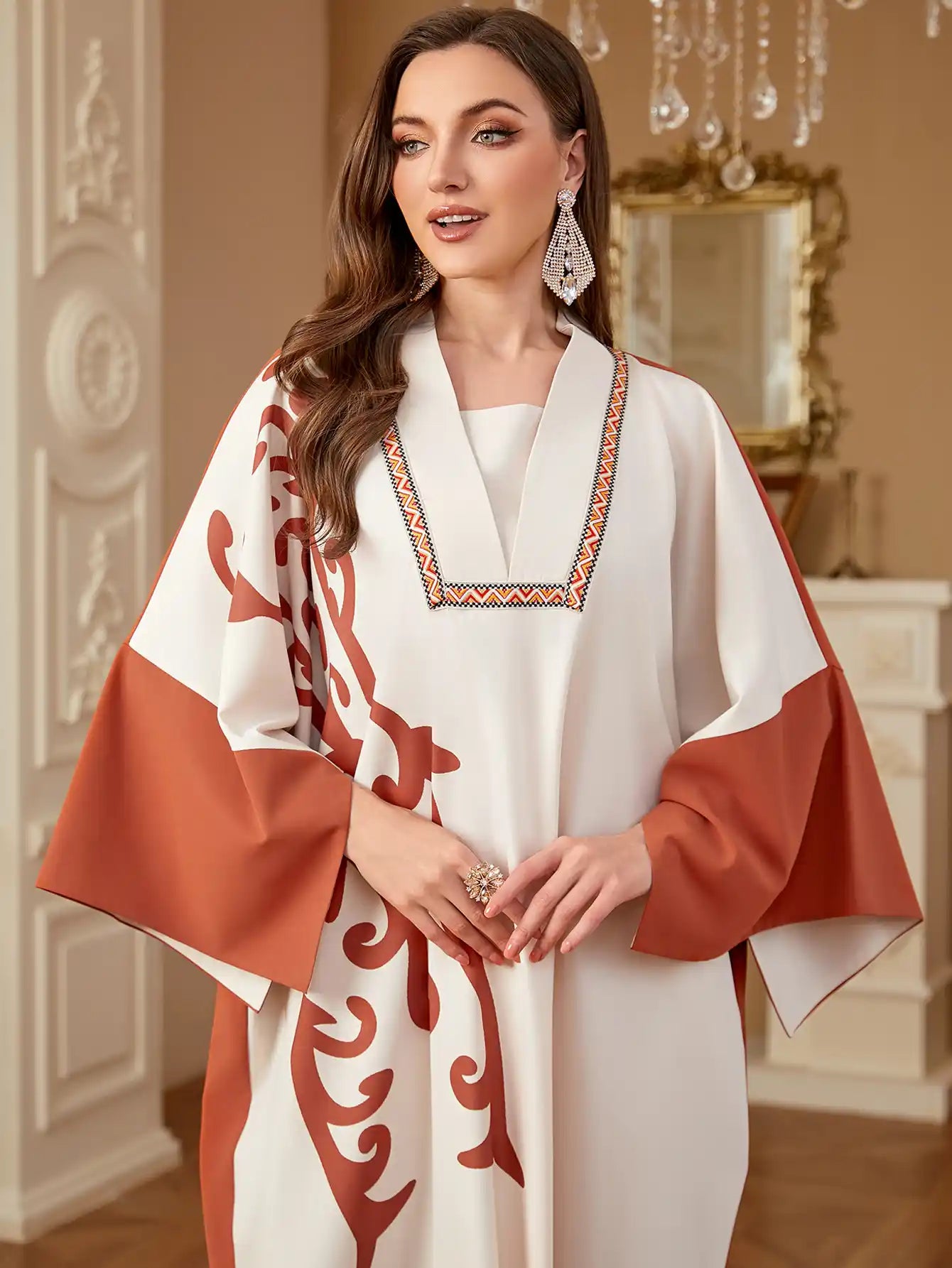 4275 Bat-sleeved Robe Dubai Print Kaftans Dress