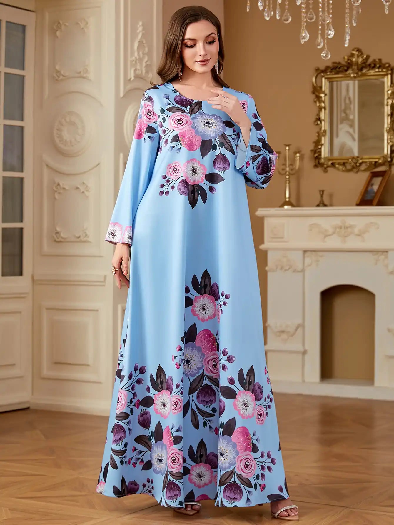 4276 Printed Women's Long Sleeve Casual Arabic Dress