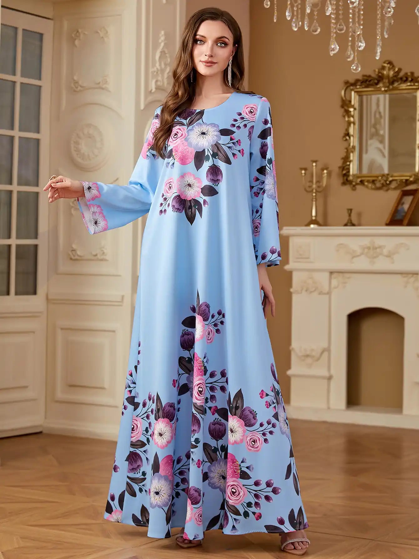 4276 Printed Women's Long Sleeve Casual Arabic Dress