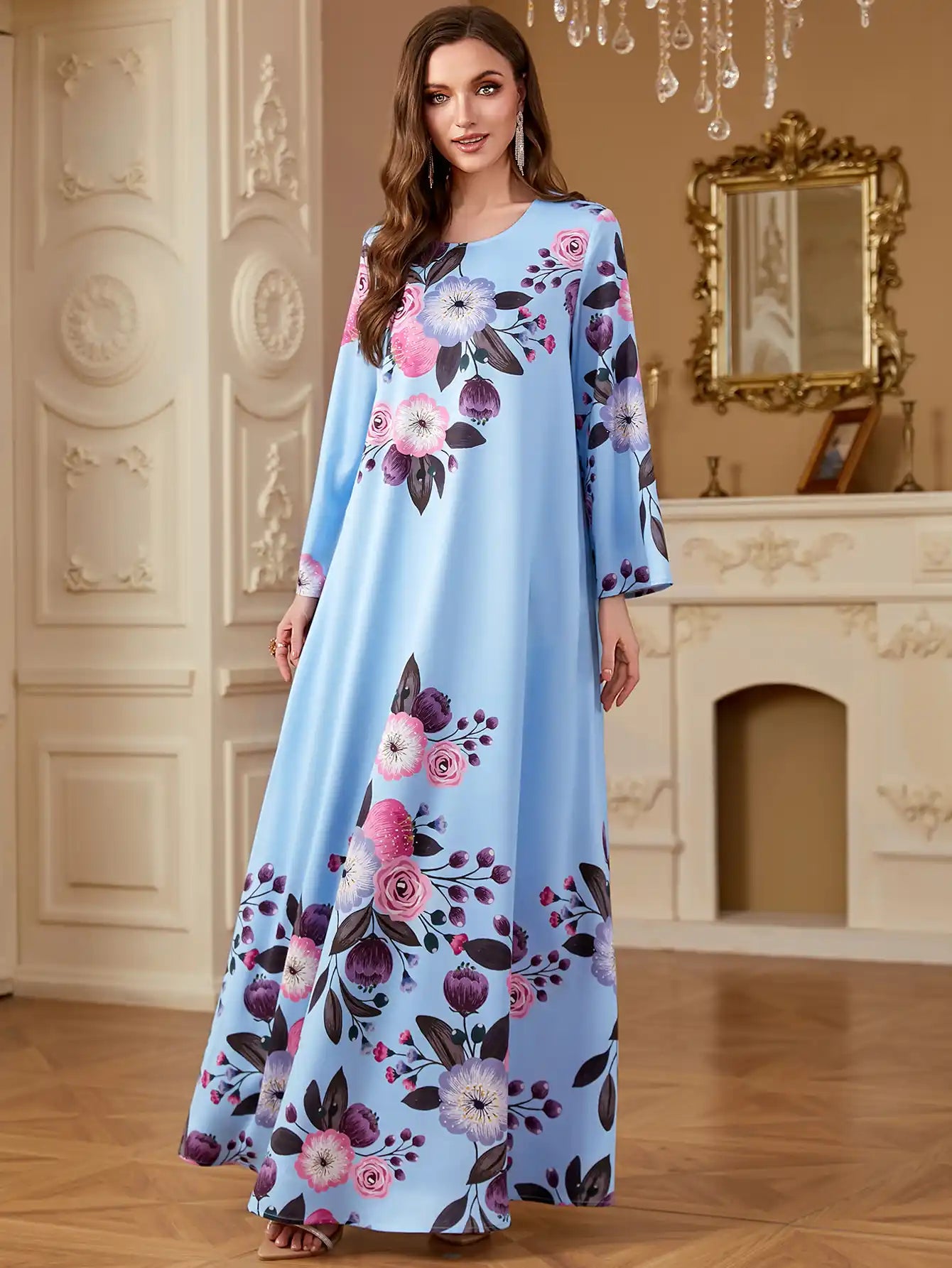 4276 Printed Women's Long Sleeve Casual Arabic Dress