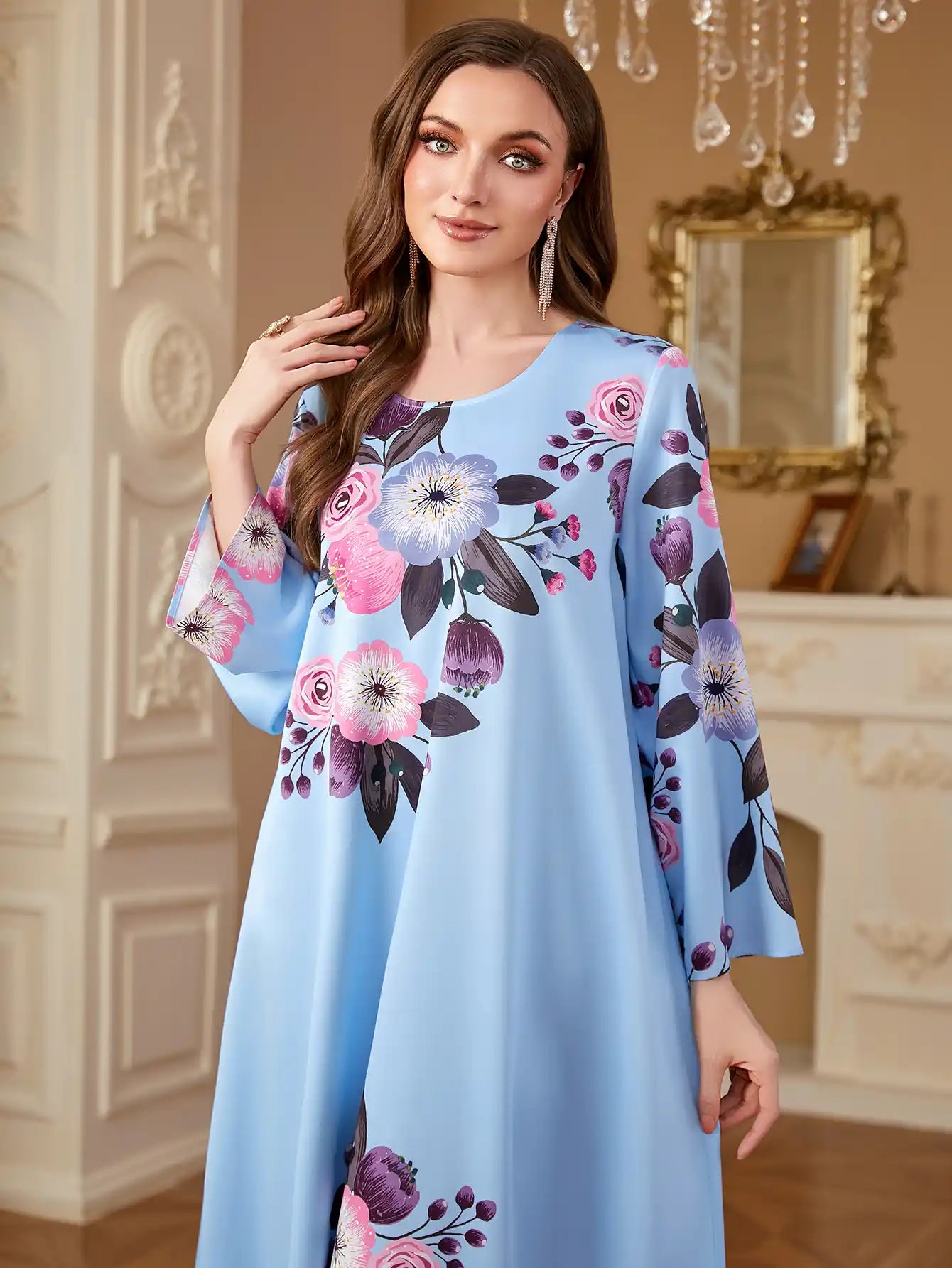 4276 Printed Women's Long Sleeve Casual Arabic Dress