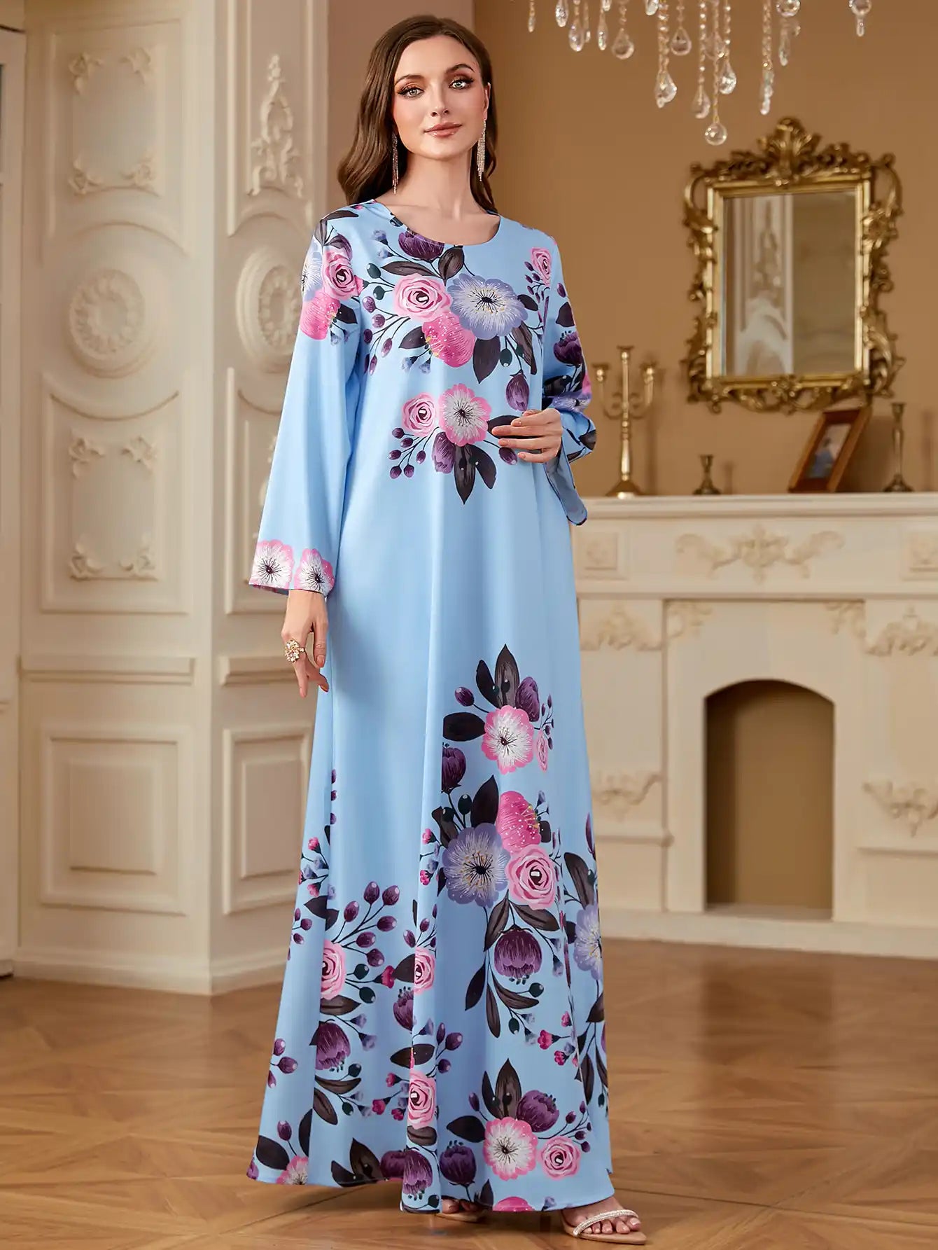 4276 Printed Women's Long Sleeve Casual Arabic Dress