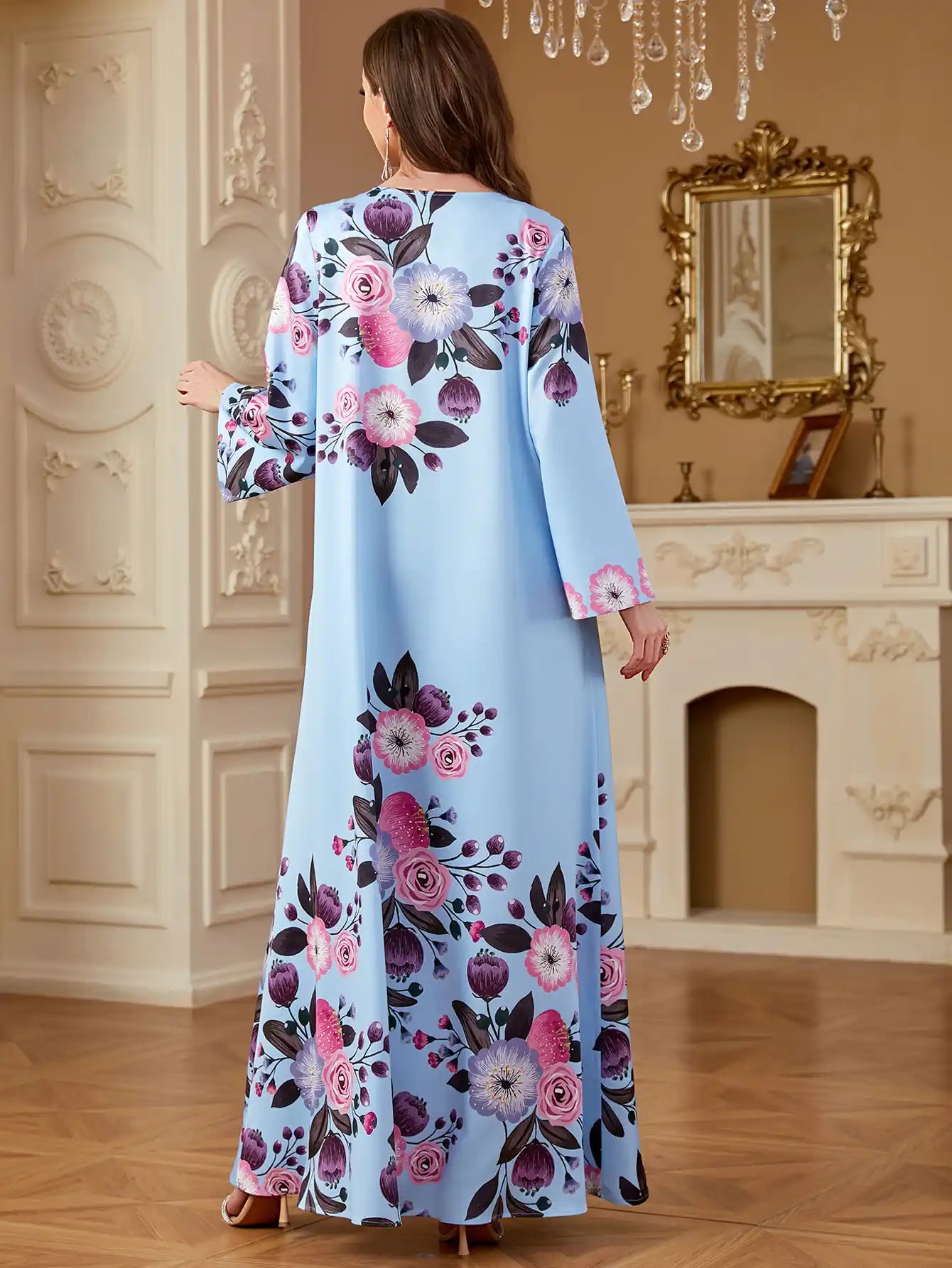 4276 Printed Women's Long Sleeve Casual Arabic Dress