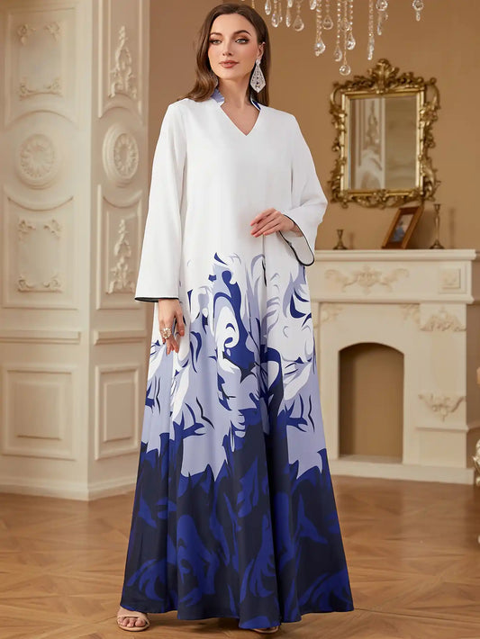 4277 Arabic Clothing Printed Floral Casual Loose Dress