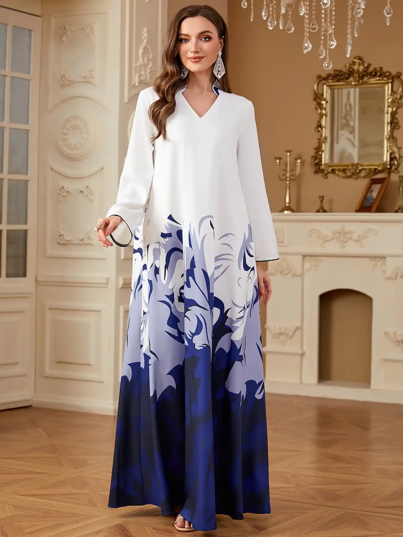 4277 Arabic Clothing Printed Floral Casual Loose Dress