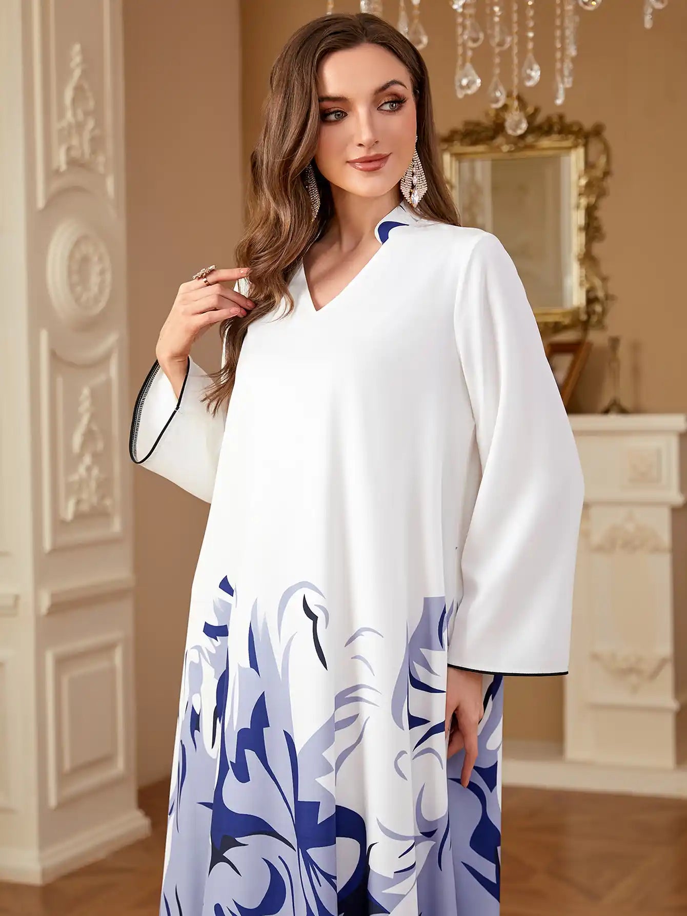 4277 Arabic Clothing Printed Floral Casual Loose Dress