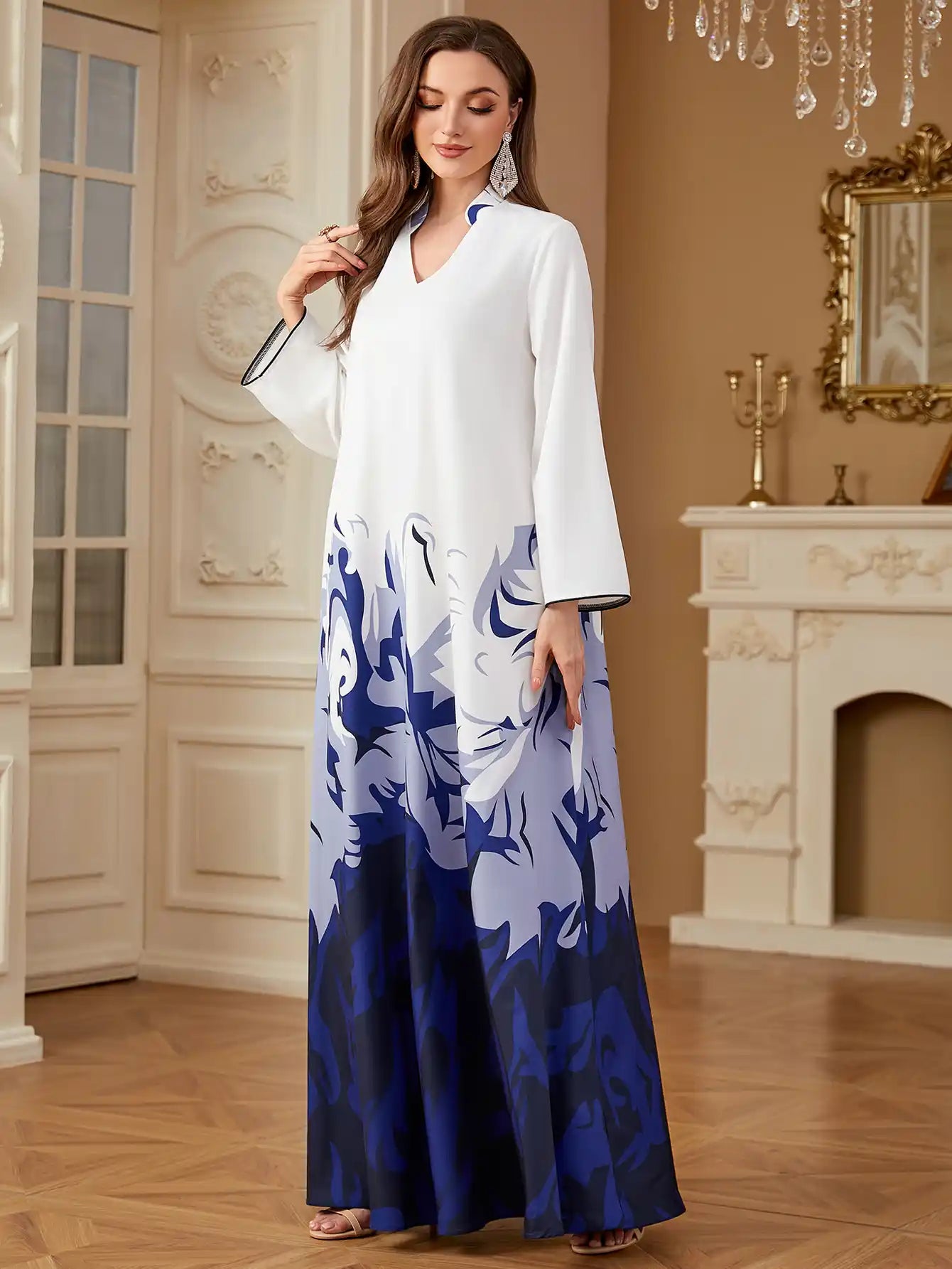 4277 Arabic Clothing Printed Floral Casual Loose Dress
