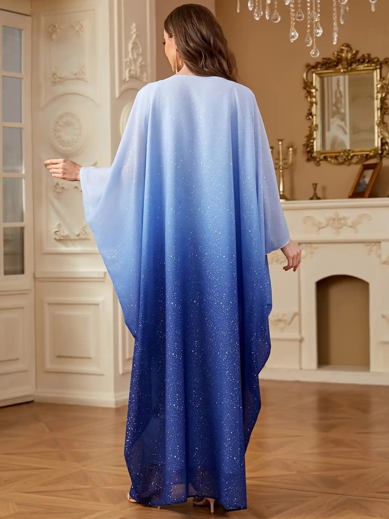 4279 Dubai Gradient Color Hot Silver Bat Sleeve fashion Robe Dress