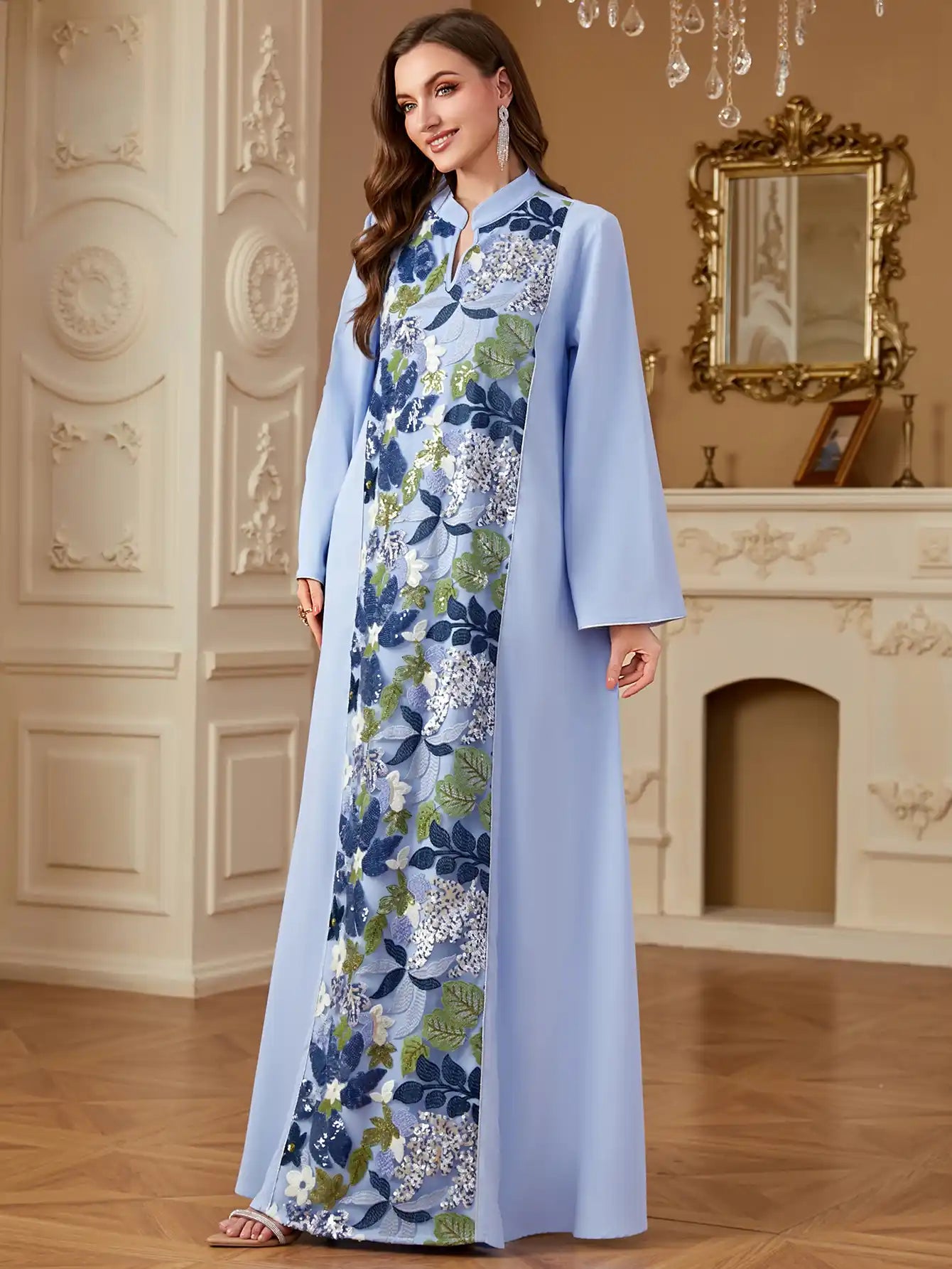 4280 Kaftans Abaya Dress with Embroidery and Sequins