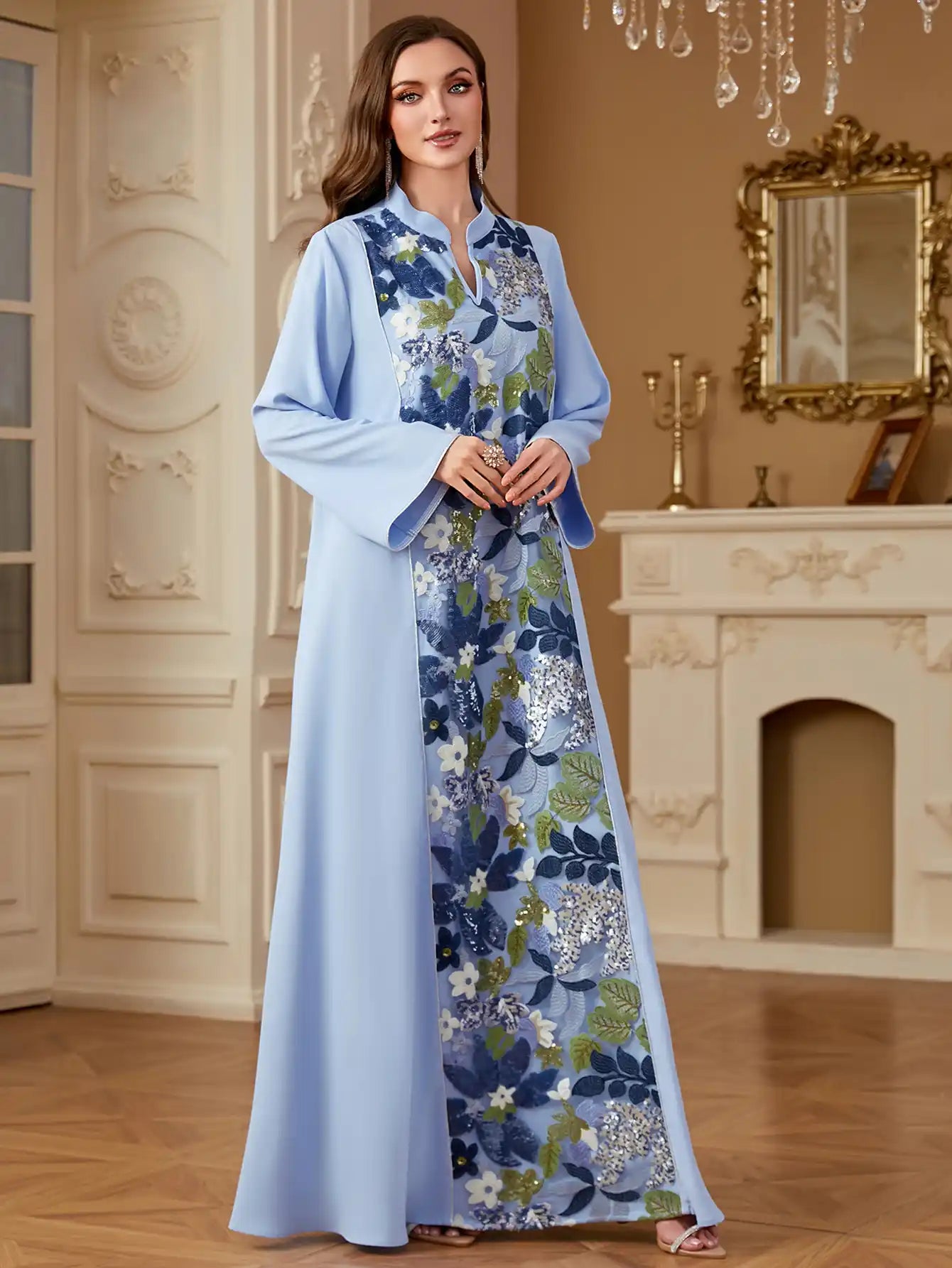 4280 Kaftans Abaya Dress with Embroidery and Sequins