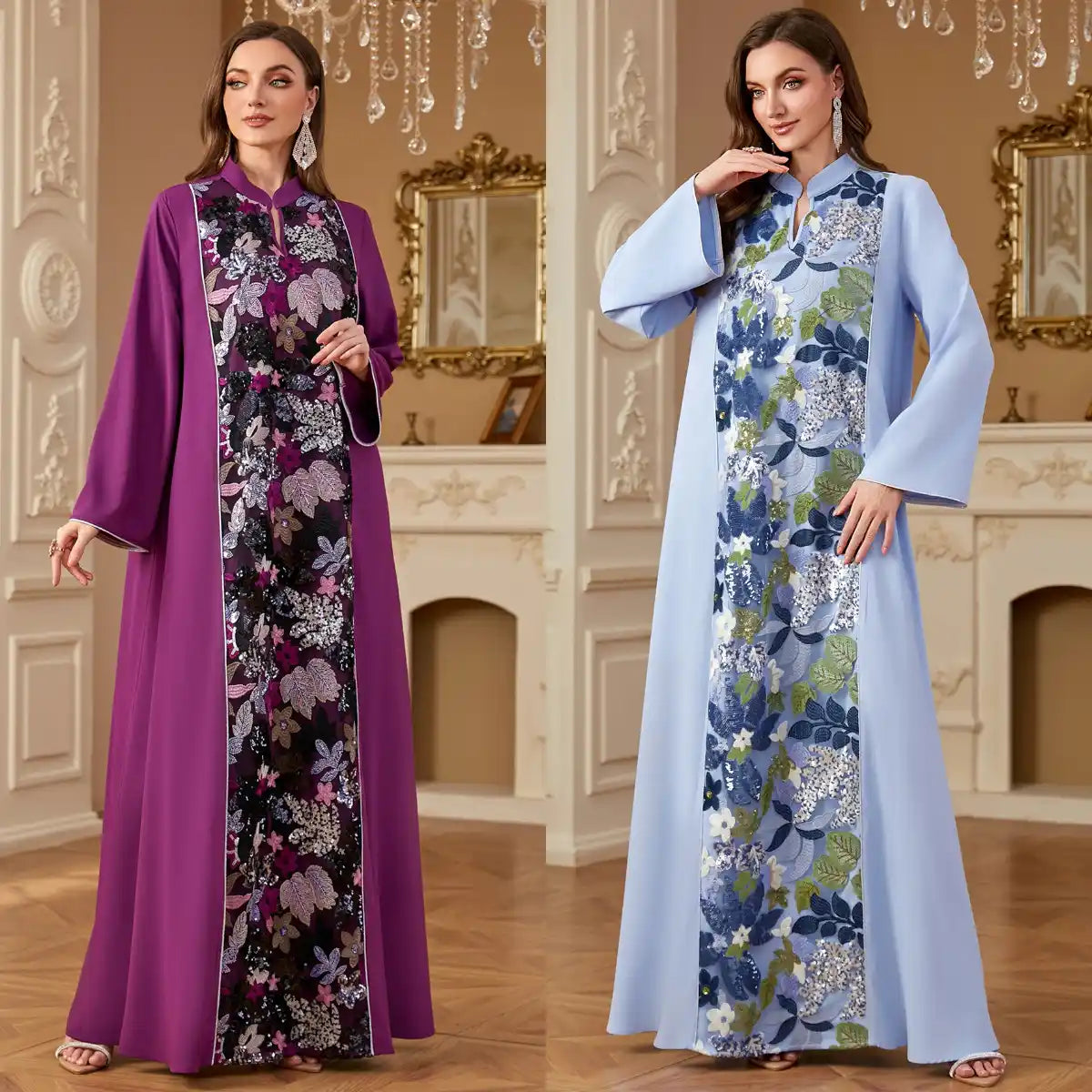 4280 Kaftans Abaya Dress with Embroidery and Sequins